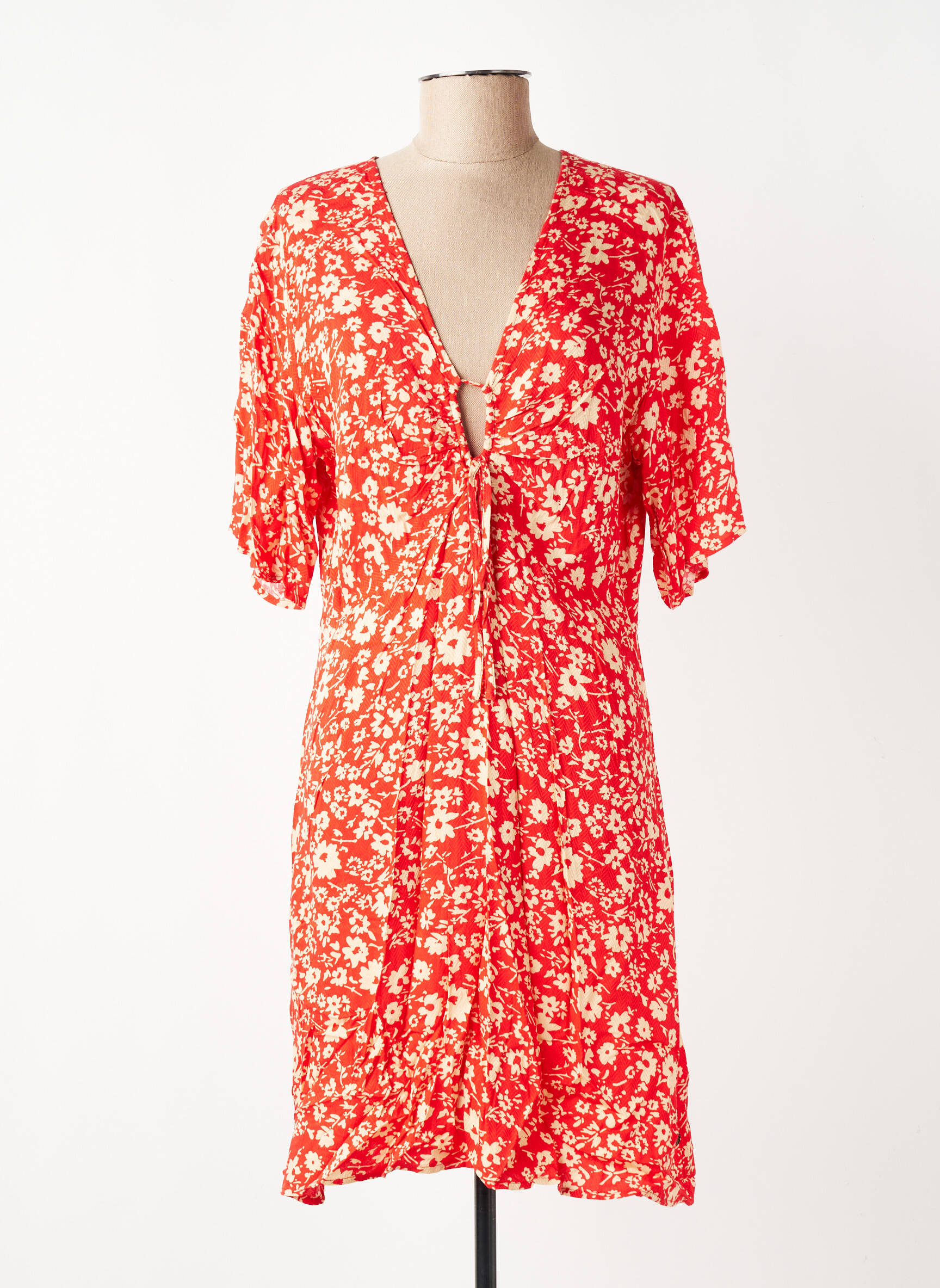 Robe mi-longue imprimé fleurs manches courtes orange FREEMAN T.PORTER femme