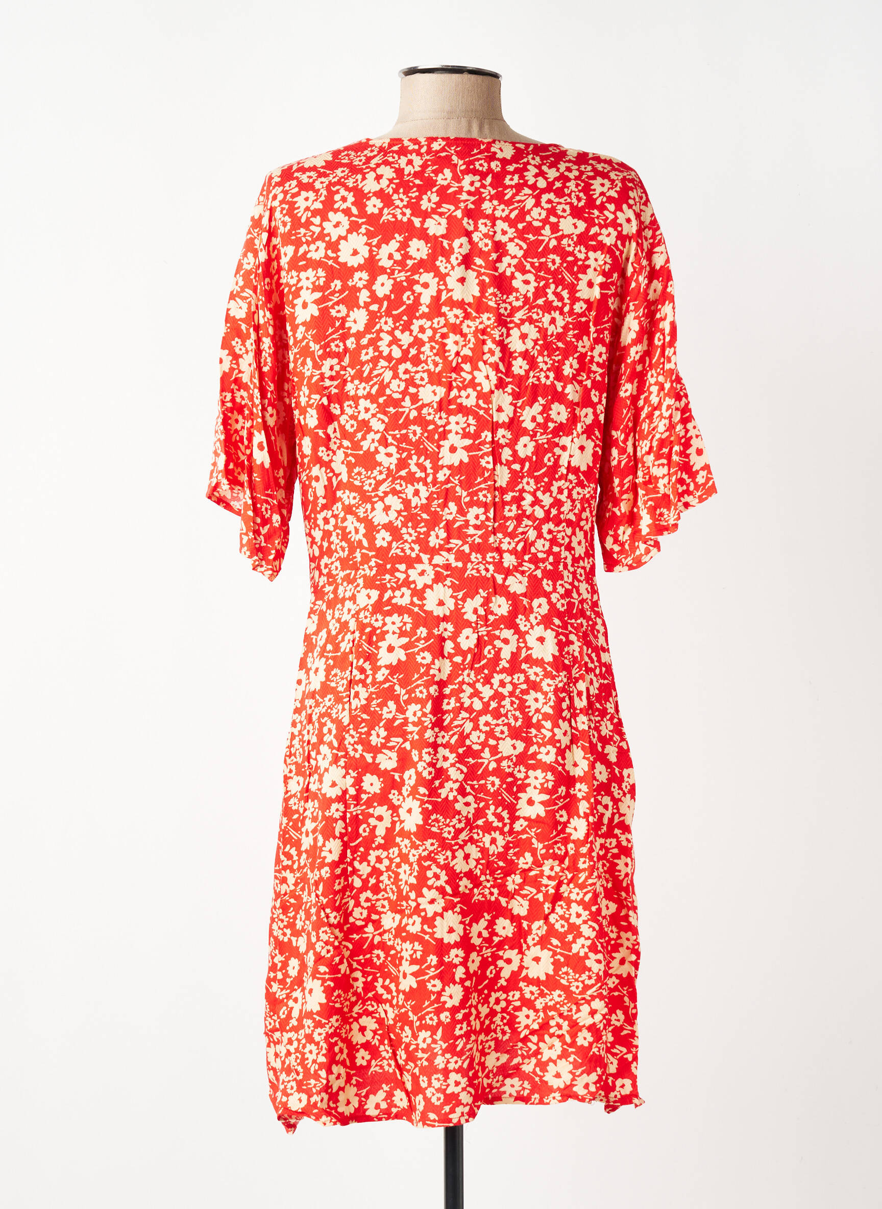 Robe mi-longue imprimé fleurs manches courtes orange FREEMAN T.PORTER femme