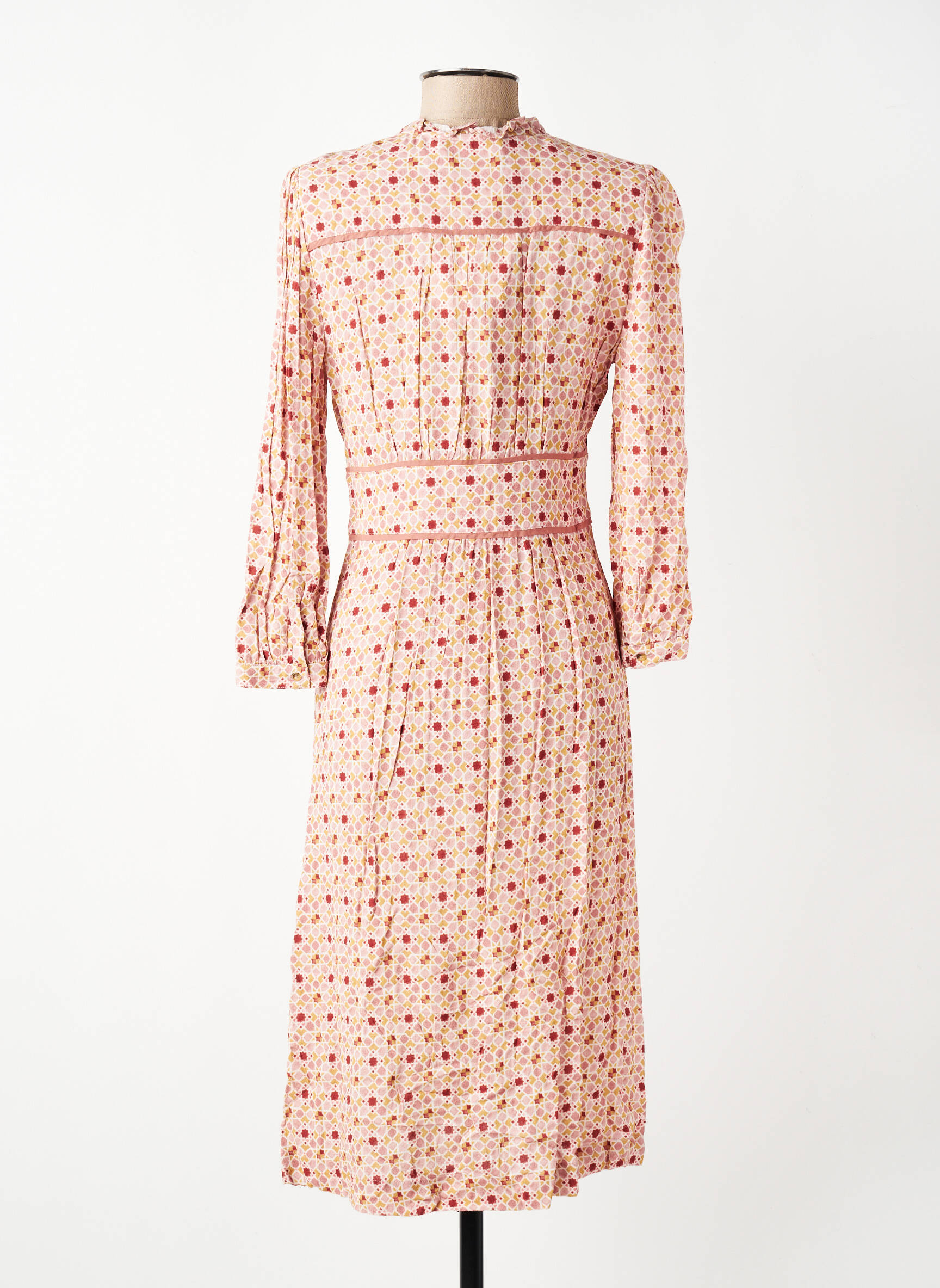 Robe mi-longue imprimé fantaisie manches longues rose INDI & COLD femme