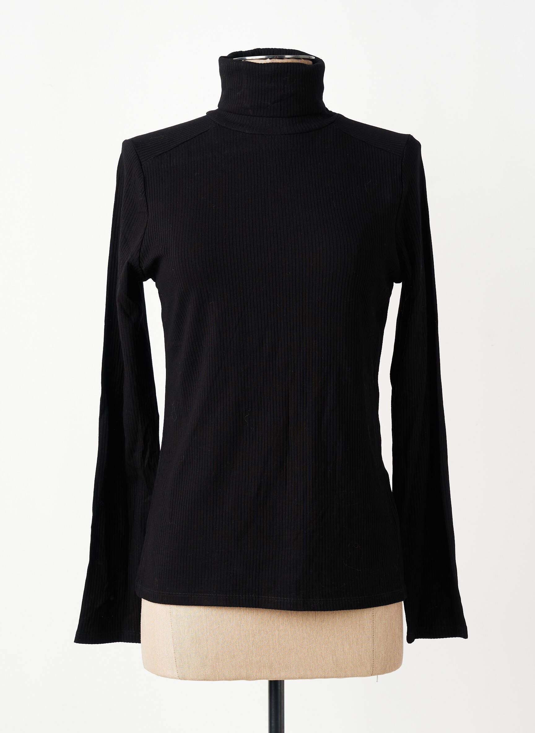 Pull col roulé coupe ajustée manches longues noir KANOPE femme