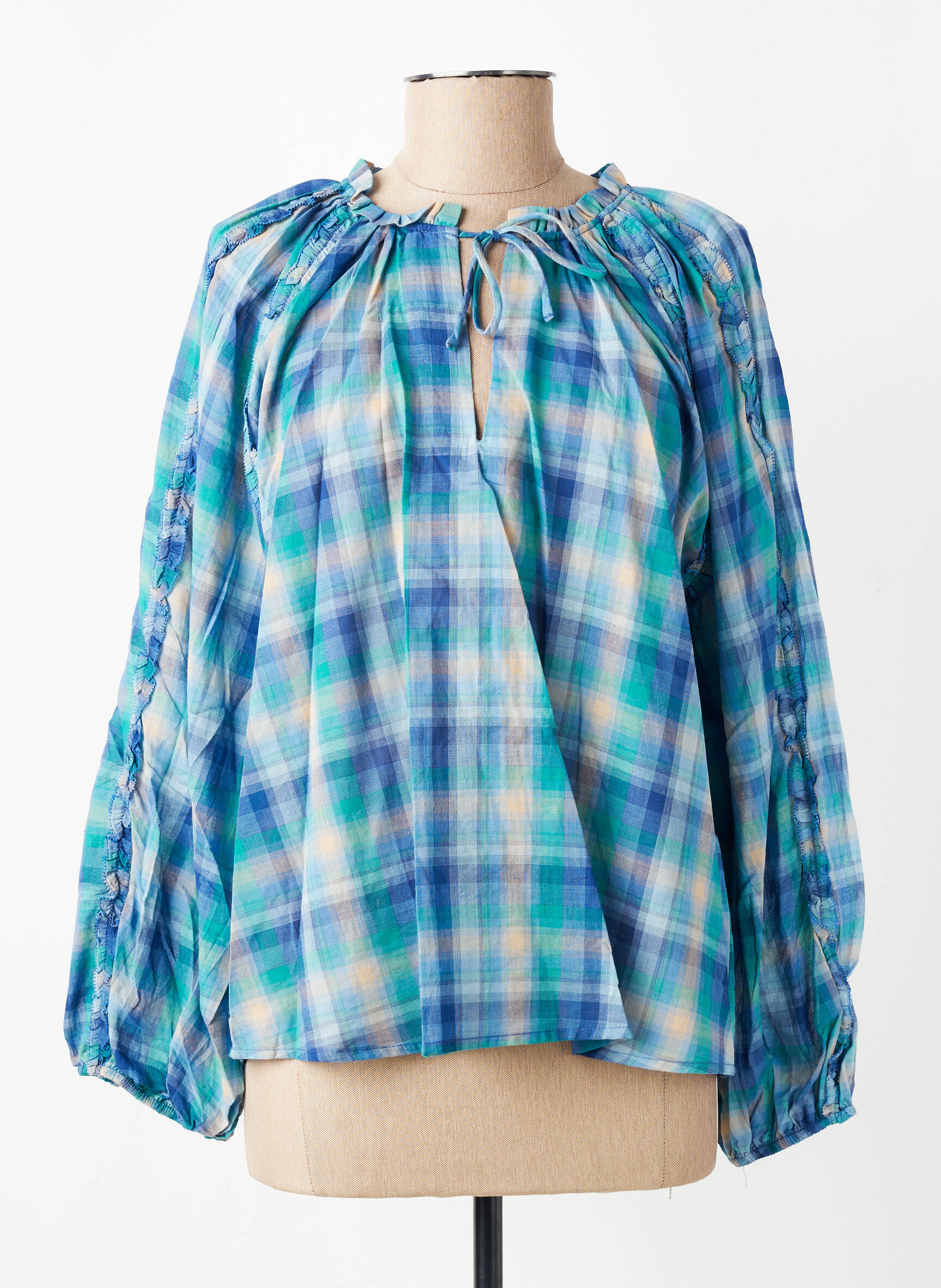 Blouse légère et transparente manches longues bleu RUE MAZARINE femme