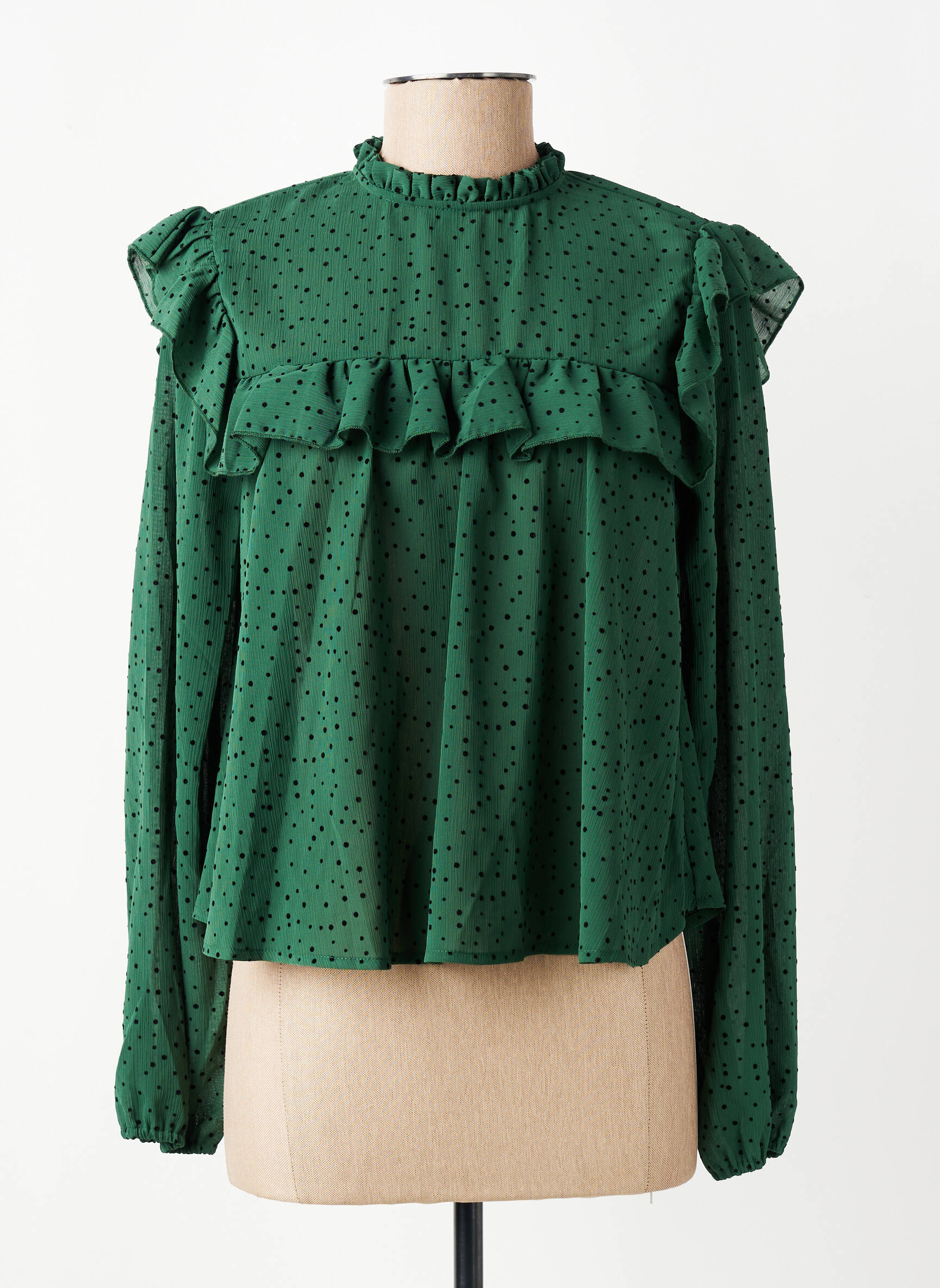 Blouse fermeture boutonnée au dos manches longues vert SCHOOL RAG femme