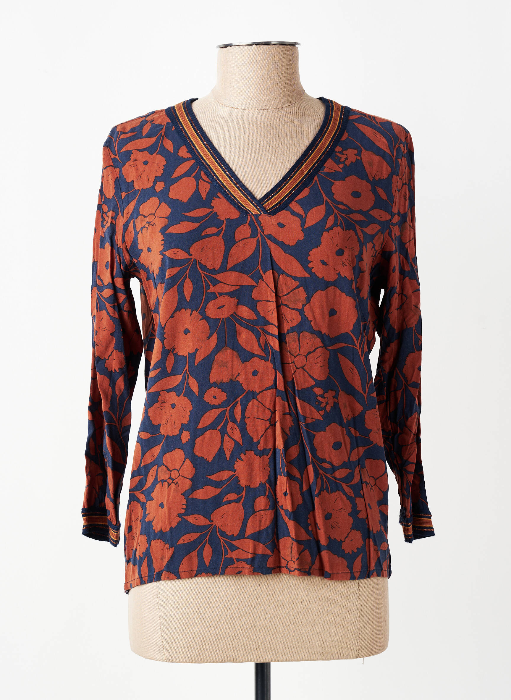Top coupe cintrée manches 3/4 bleu KANOPE femme