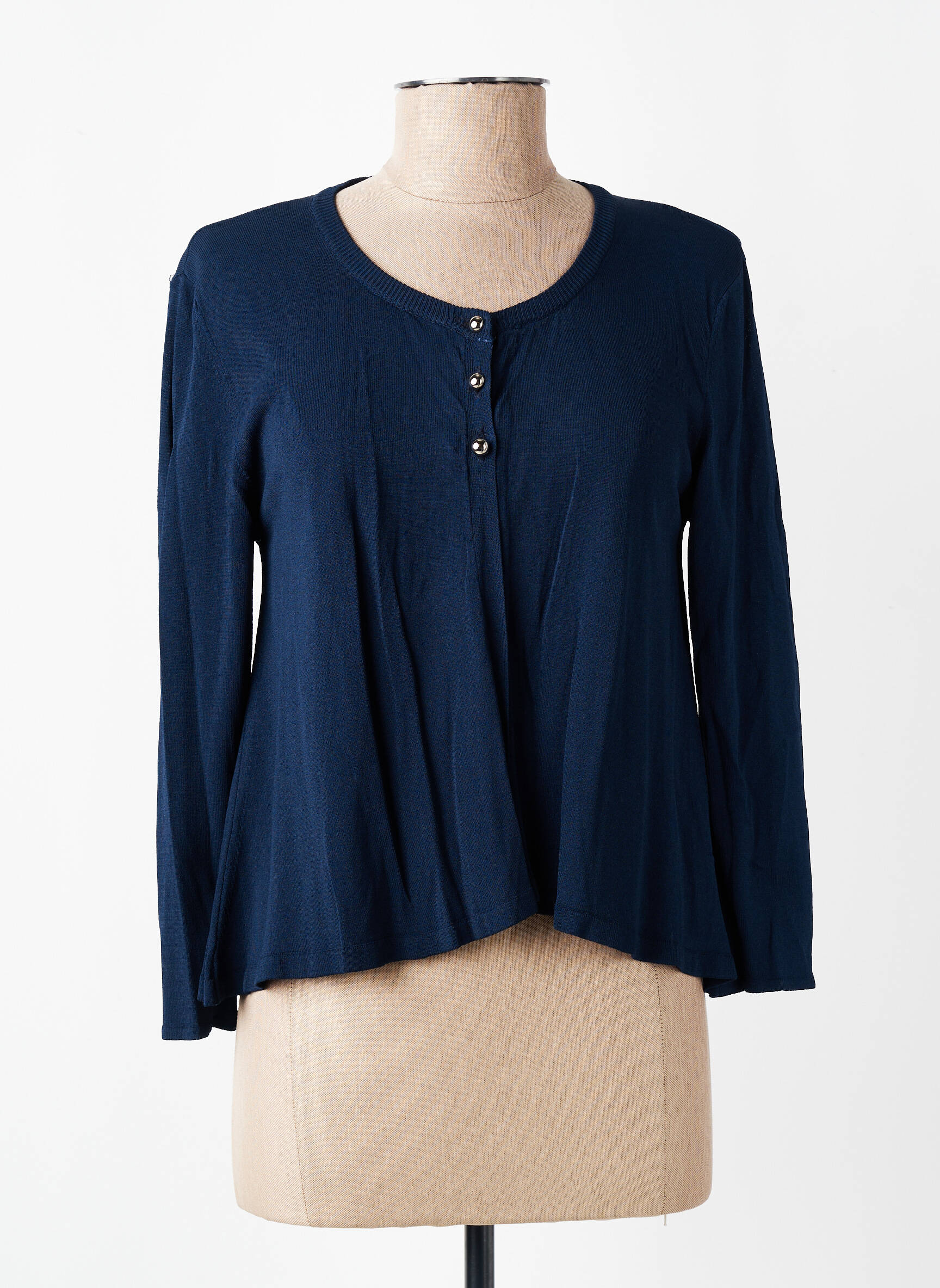 Sous-pull tissage côtelé manches 3/4 bleu RINASCIMENTO femme