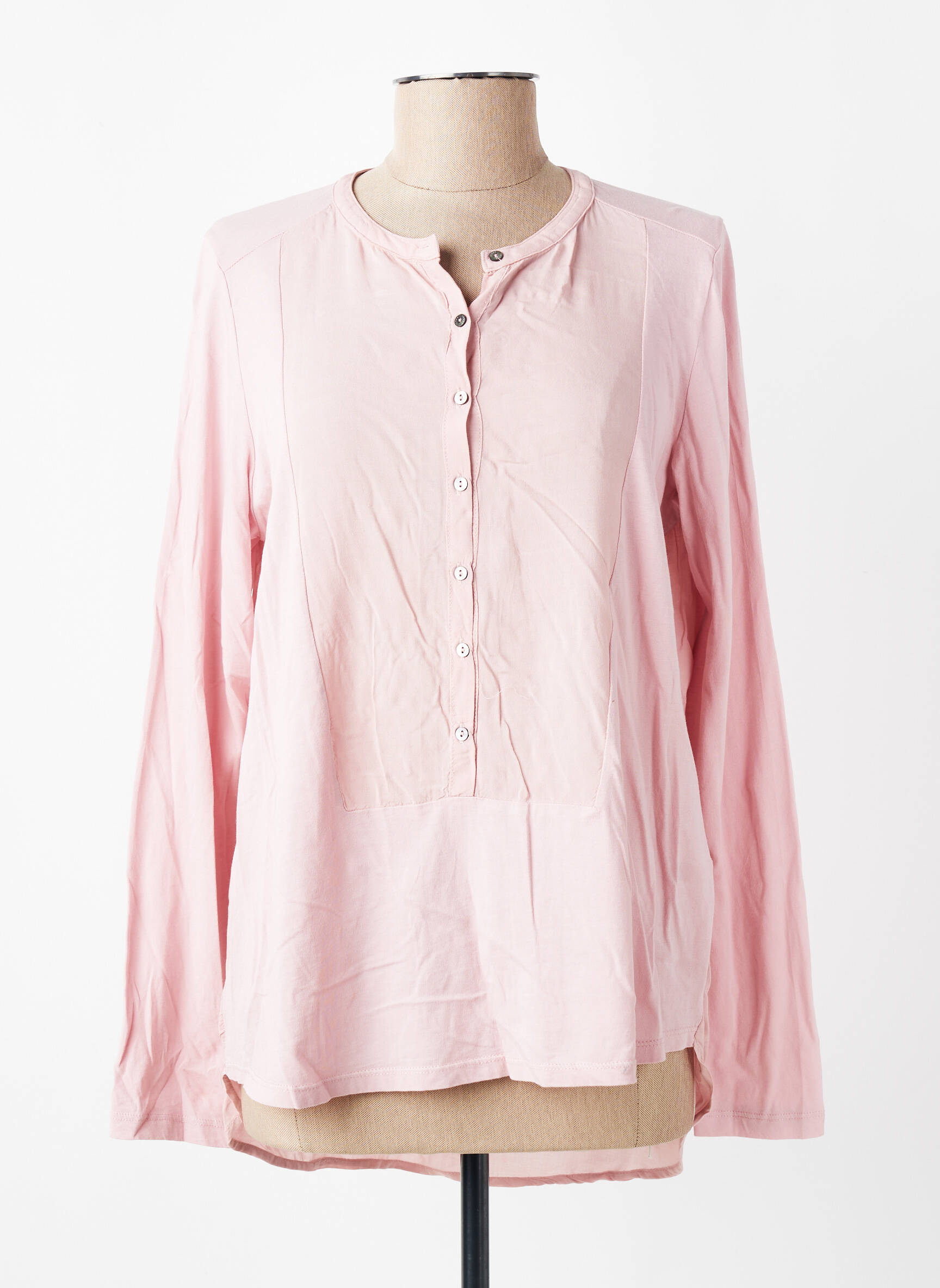 Blouse tissage popeline manches longues rose YERSE femme