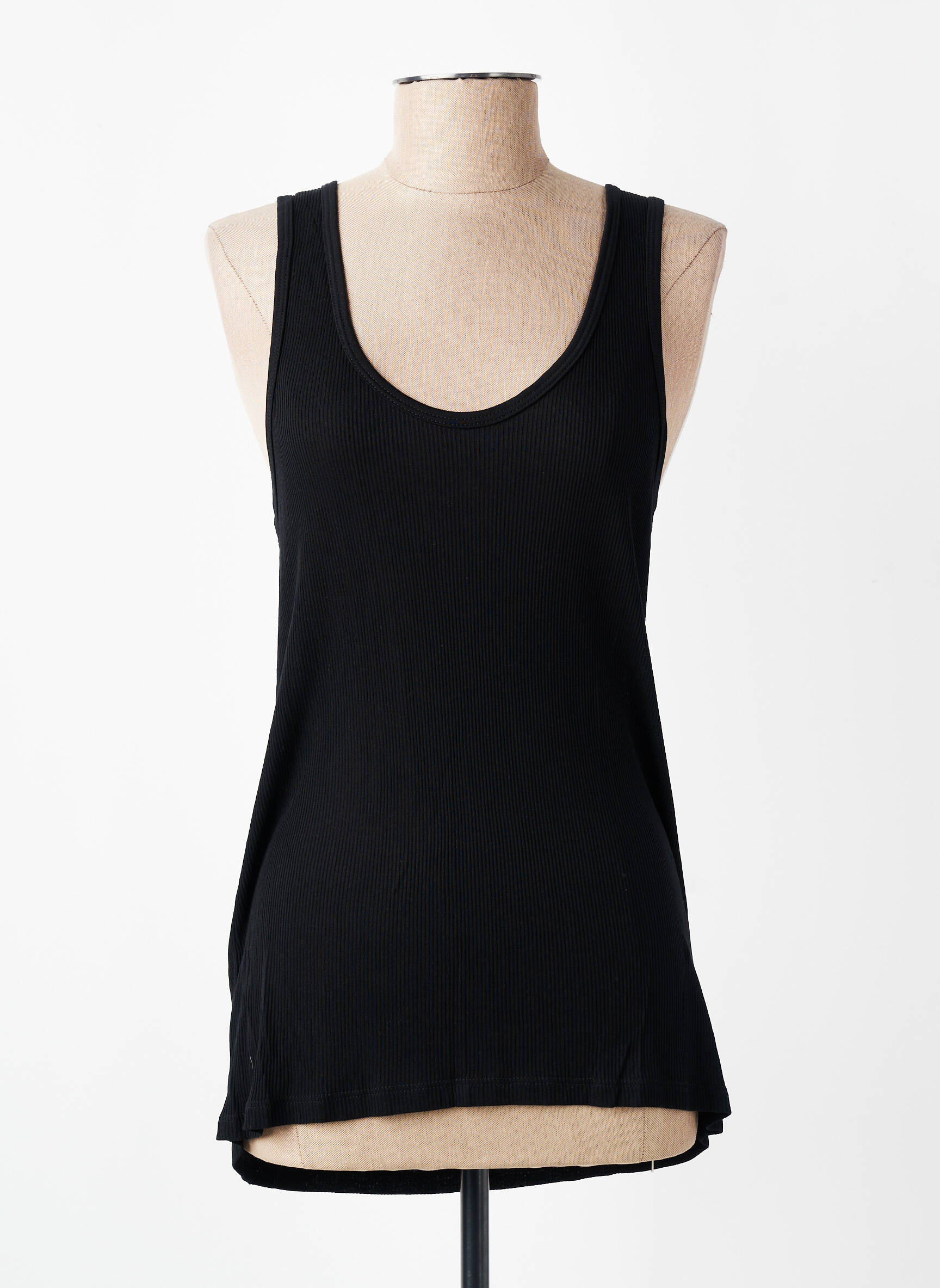 Débardeur tissage côtelé sans manche noir AMERICAN VINTAGE femme