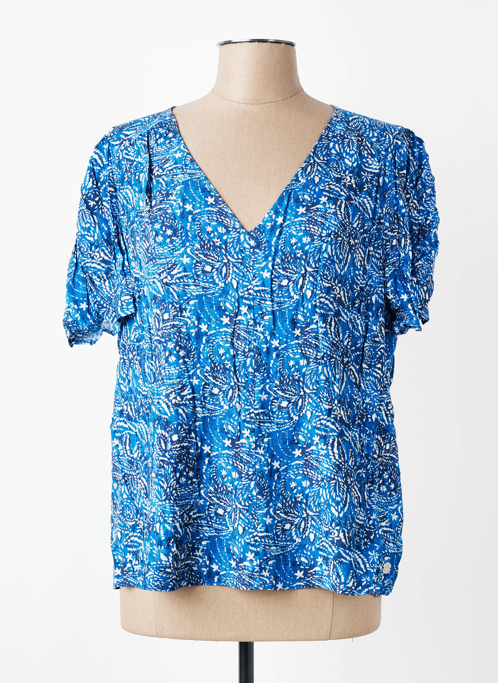 Blouse tissage popeline manches courtes bleu LOLA ESPELETA femme
