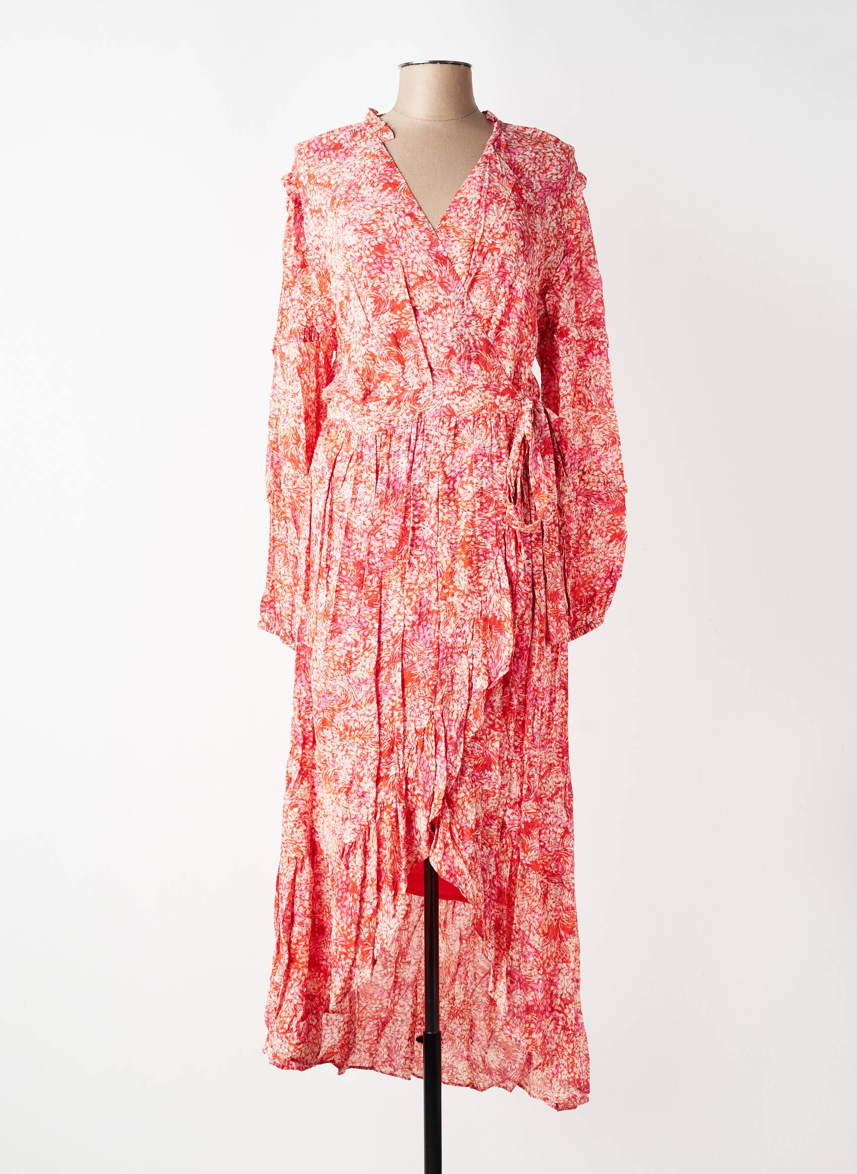 Robe longue imprimé fantaisie manches 3/4 orange SUNCOO femme