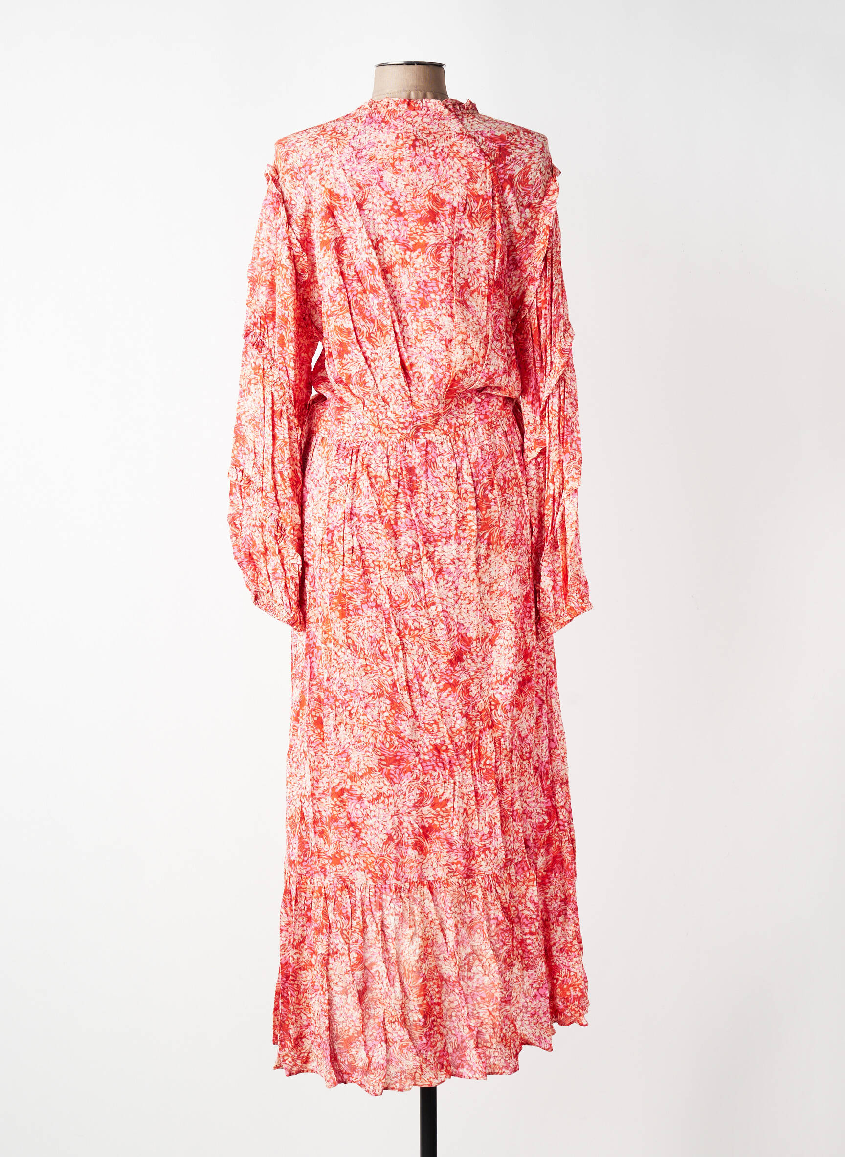 Robe longue imprimé fantaisie manches 3/4 orange SUNCOO femme