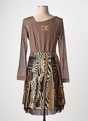 Robe mi-longue manches longues manches longues marron LULU.H femme