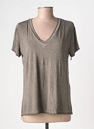 T-shirt col v manches courtes marron BY COCO femme