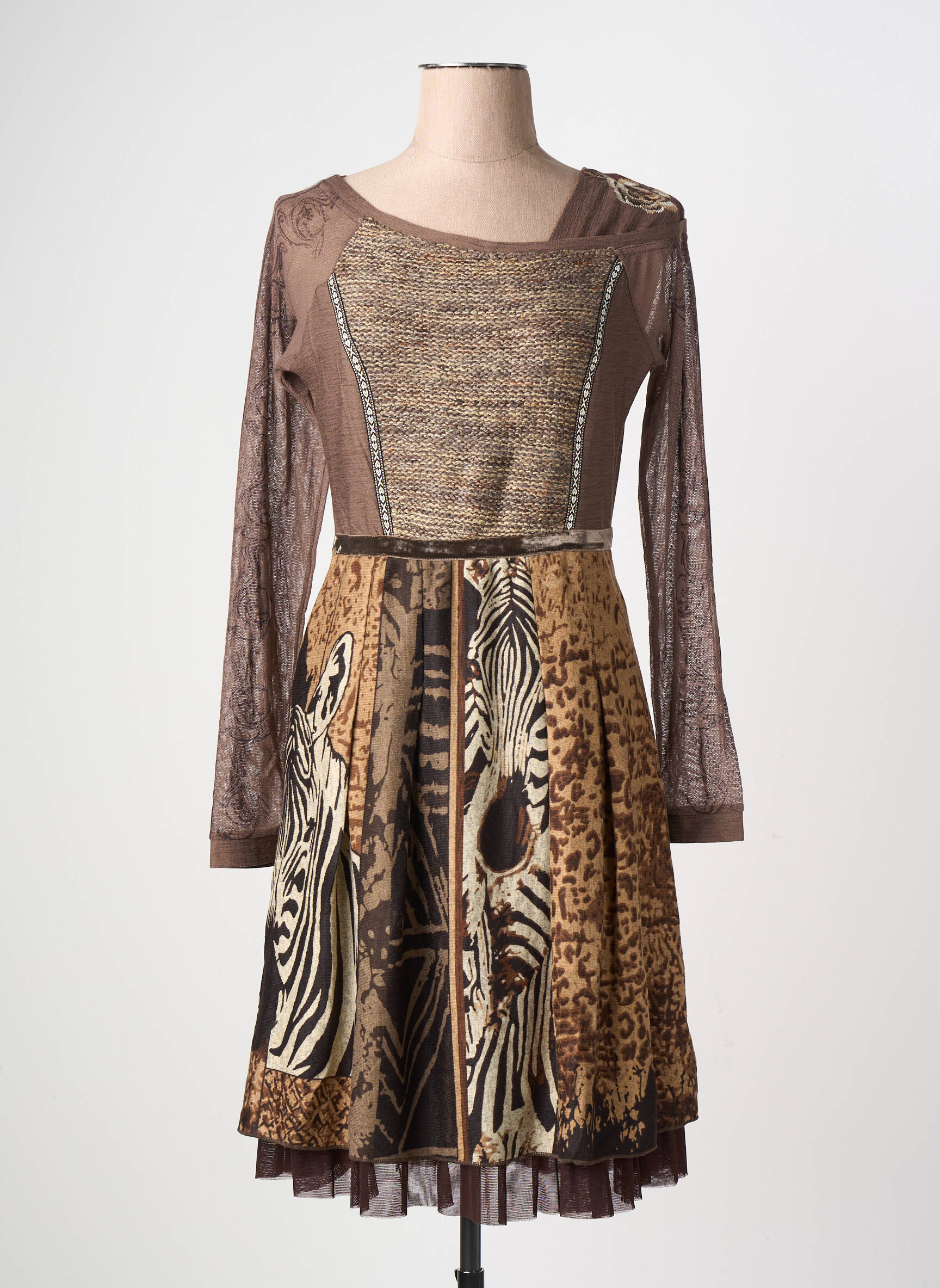 Robe mi-longue manches longues manches longues marron LULU.H femme