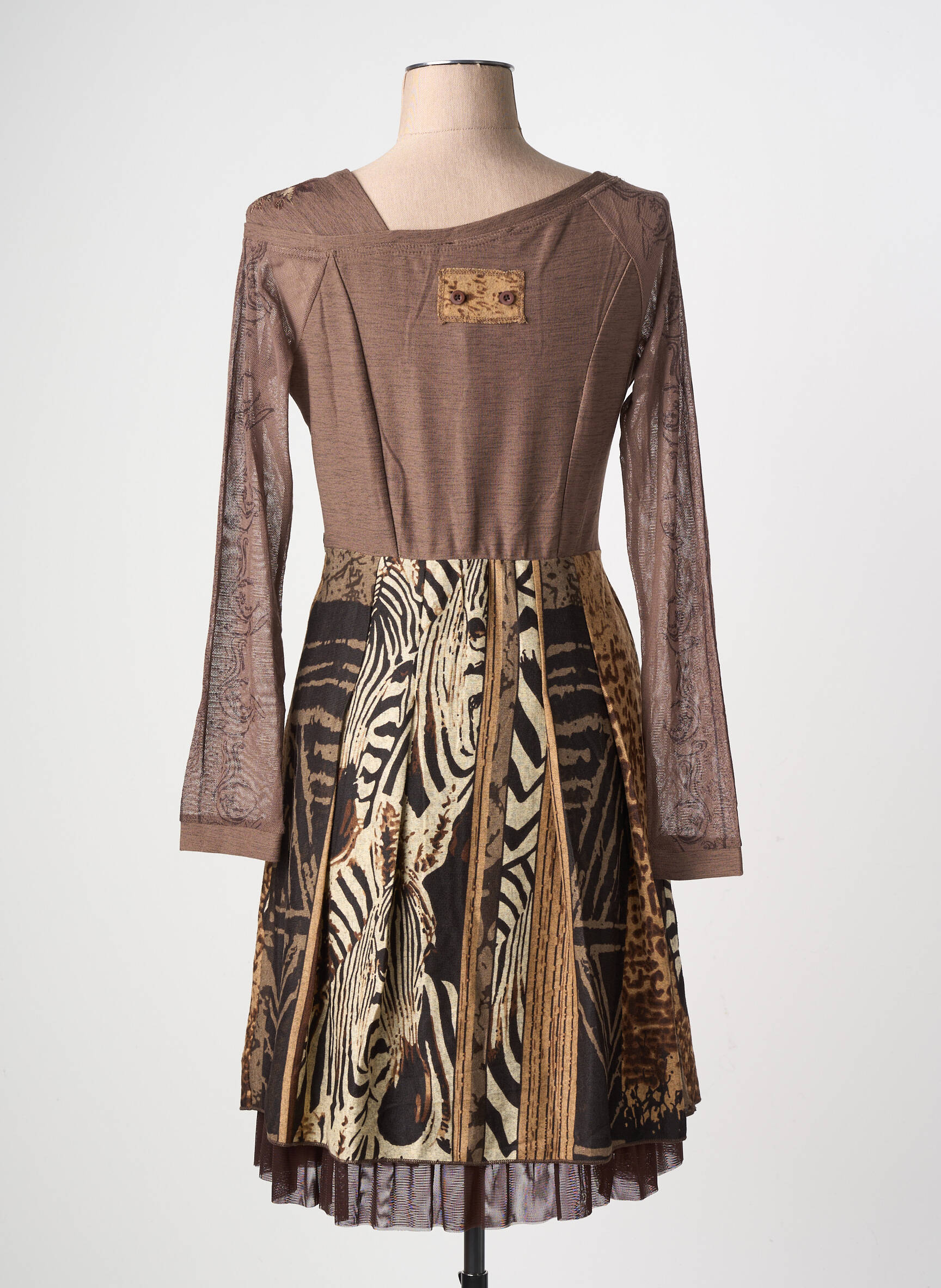 Robe mi-longue manches longues manches longues marron LULU.H femme