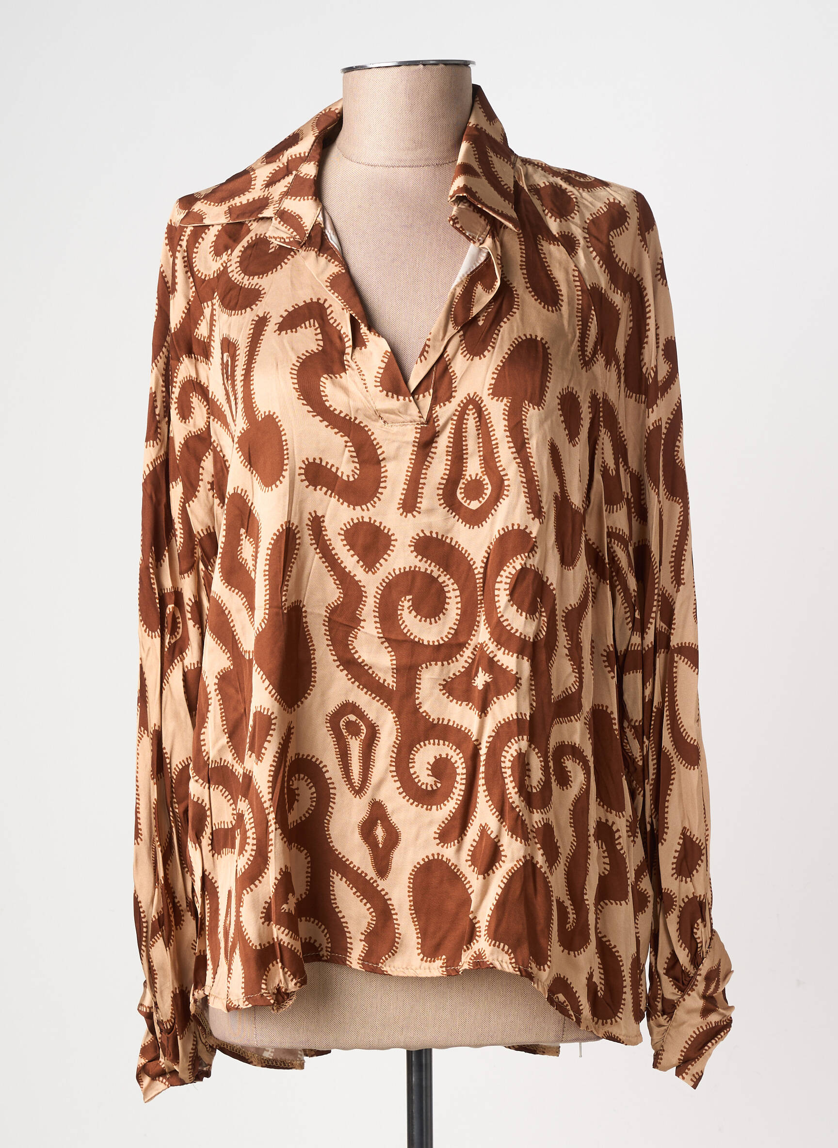 Blouse imprimé fantaisie manches longues beige CECILE WANG femme