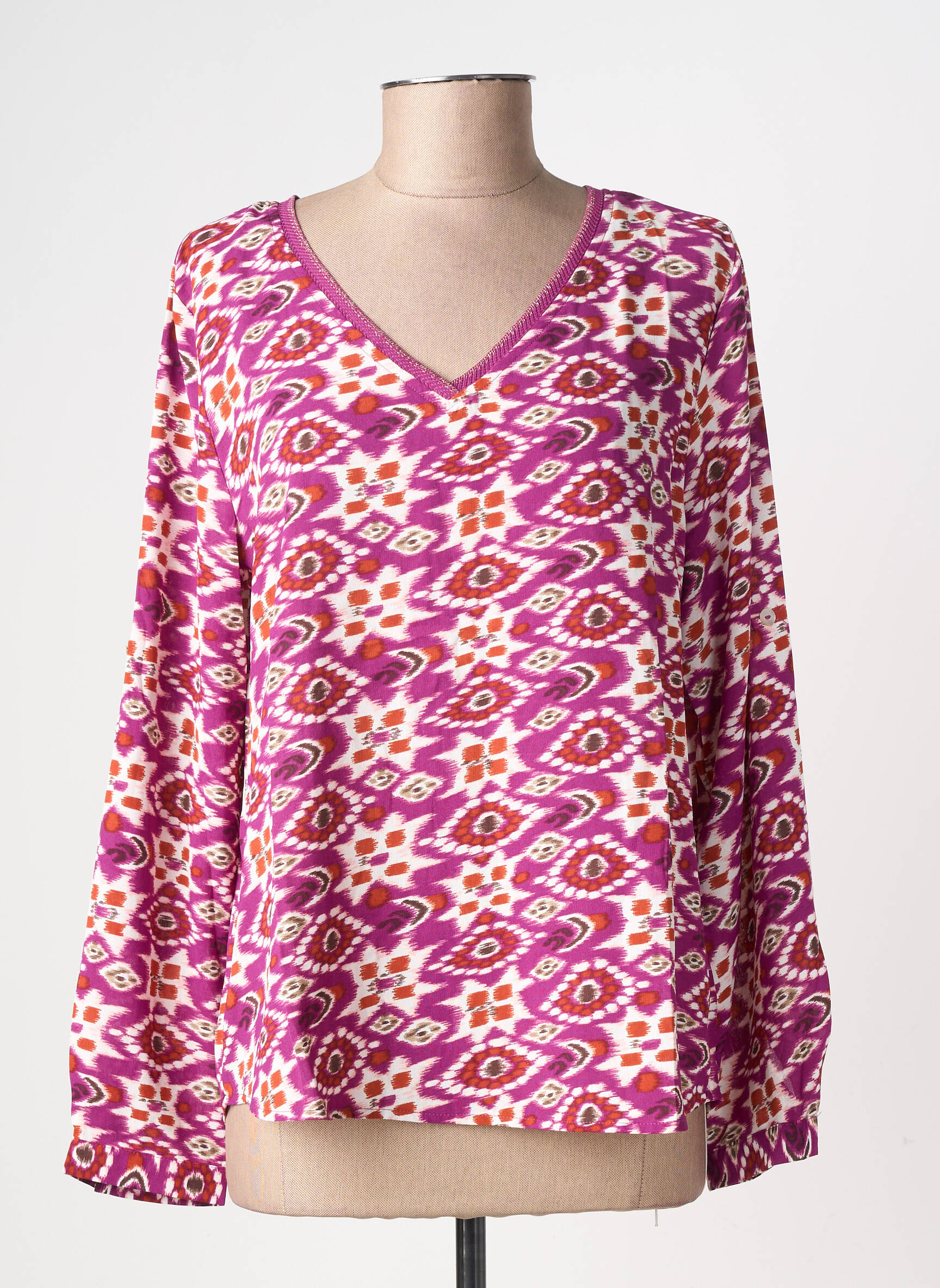 Blouse tissage popeline manches longues violet SARAH JOHN femme