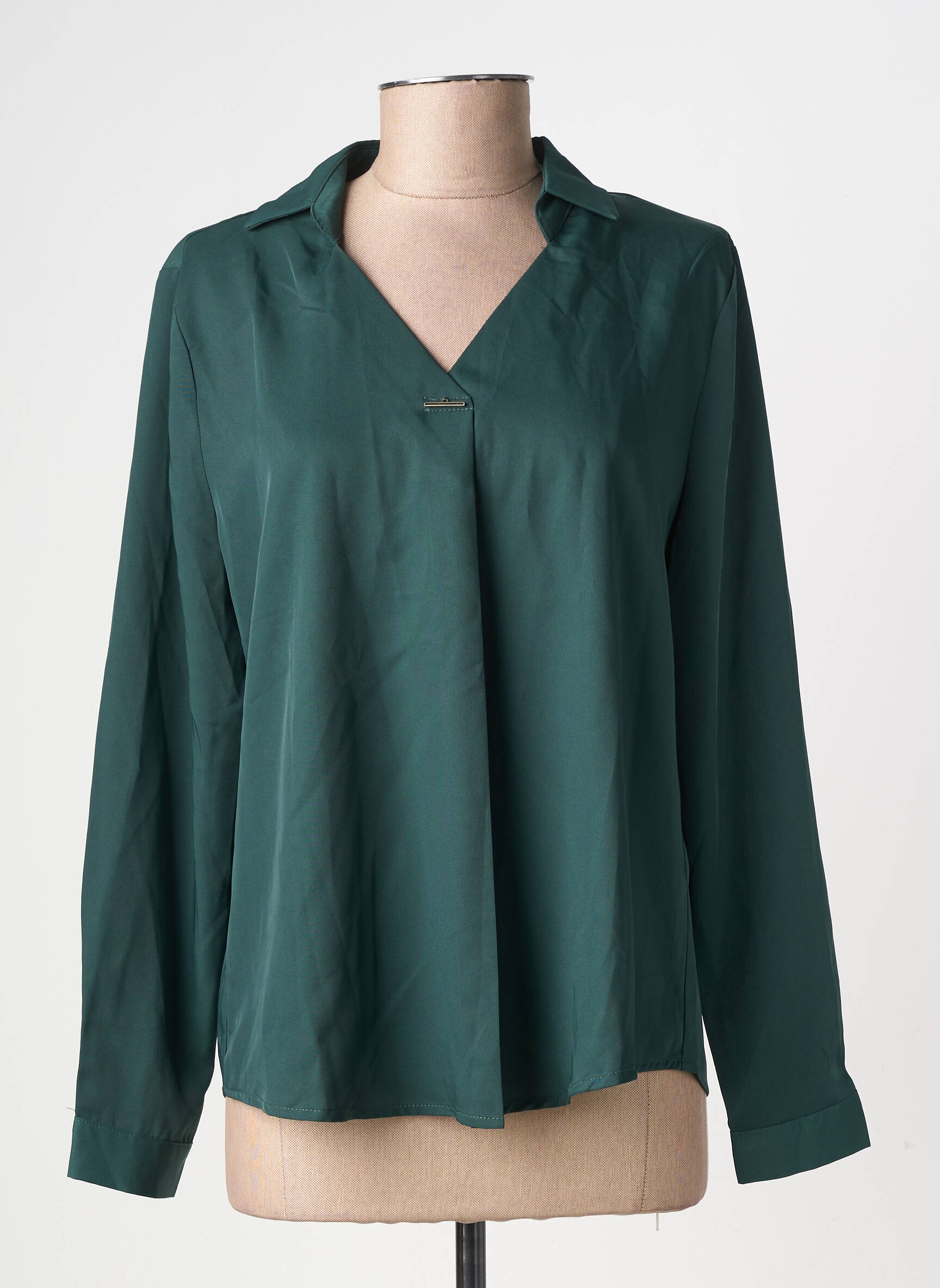 Blouse poignets boutonnés avec fente manches longues vert A BELLE BY J.E CREATION femme