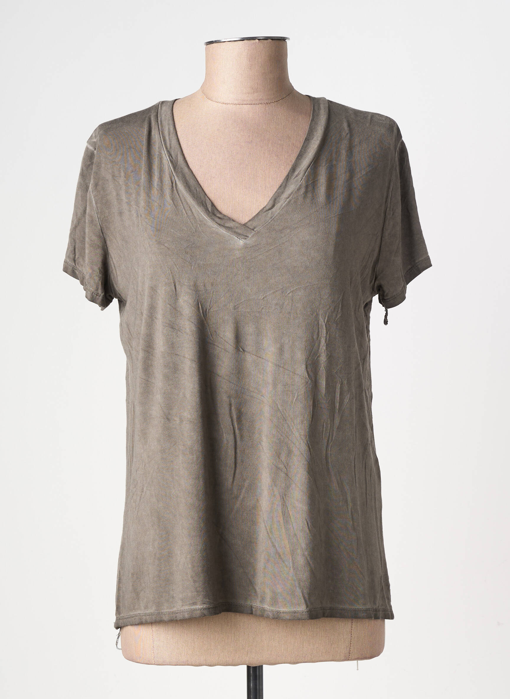T-shirt col v manches courtes marron BY COCO femme