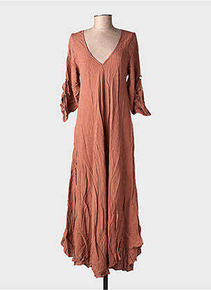 Robe longue coupe évasée manches 3/4 marron BY COCO femme