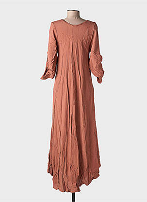 Robe longue coupe évasée manches 3/4 marron BY COCO femme