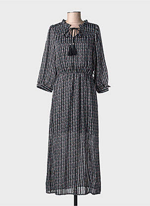 Robe longue imprimé fantaisie manches 3/4 noir SARAH JOHN femme