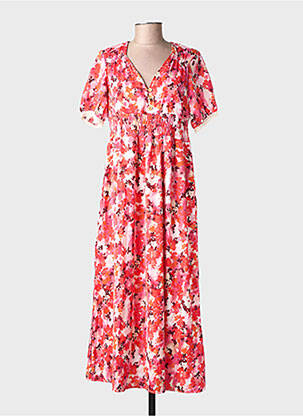 Robe longue coupe évasée manches courtes orange LILIE ROSE femme