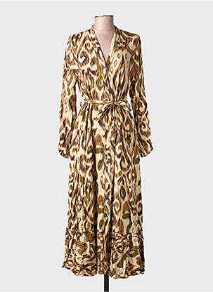 Robe longue imprimé fantaisie manches longues beige CECILE WANG femme