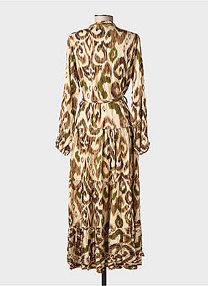Robe longue imprimé fantaisie manches longues beige CECILE WANG femme