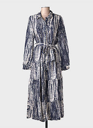 Robe longue imprimé fantaisie manches longues bleu CECILE WANG femme