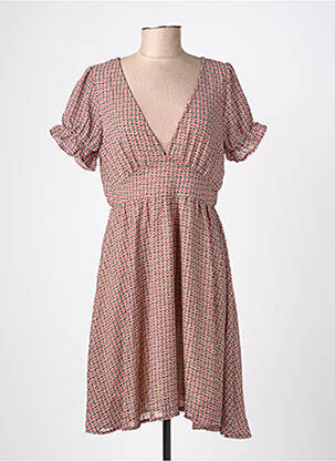 Robe mi-longue imprimé fantaisie manches courtes beige LILIE ROSE femme