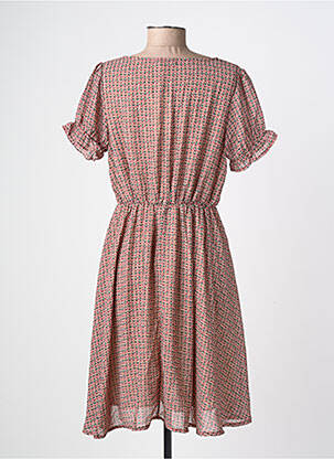 Robe mi-longue imprimé fantaisie manches courtes beige LILIE ROSE femme