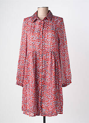 Robe courte coupe fluide manches longues rouge LILIE ROSE femme