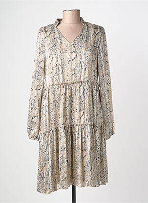 Robe courte coupe évasée manches longues beige LILIE ROSE femme