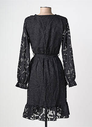 Robe mi-longue tissage crêpe manches longues noir LILIE ROSE femme