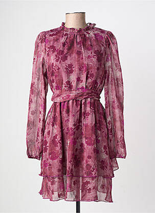 Robe mi-longue imprimé fleurs manches longues violet LILIE ROSE femme