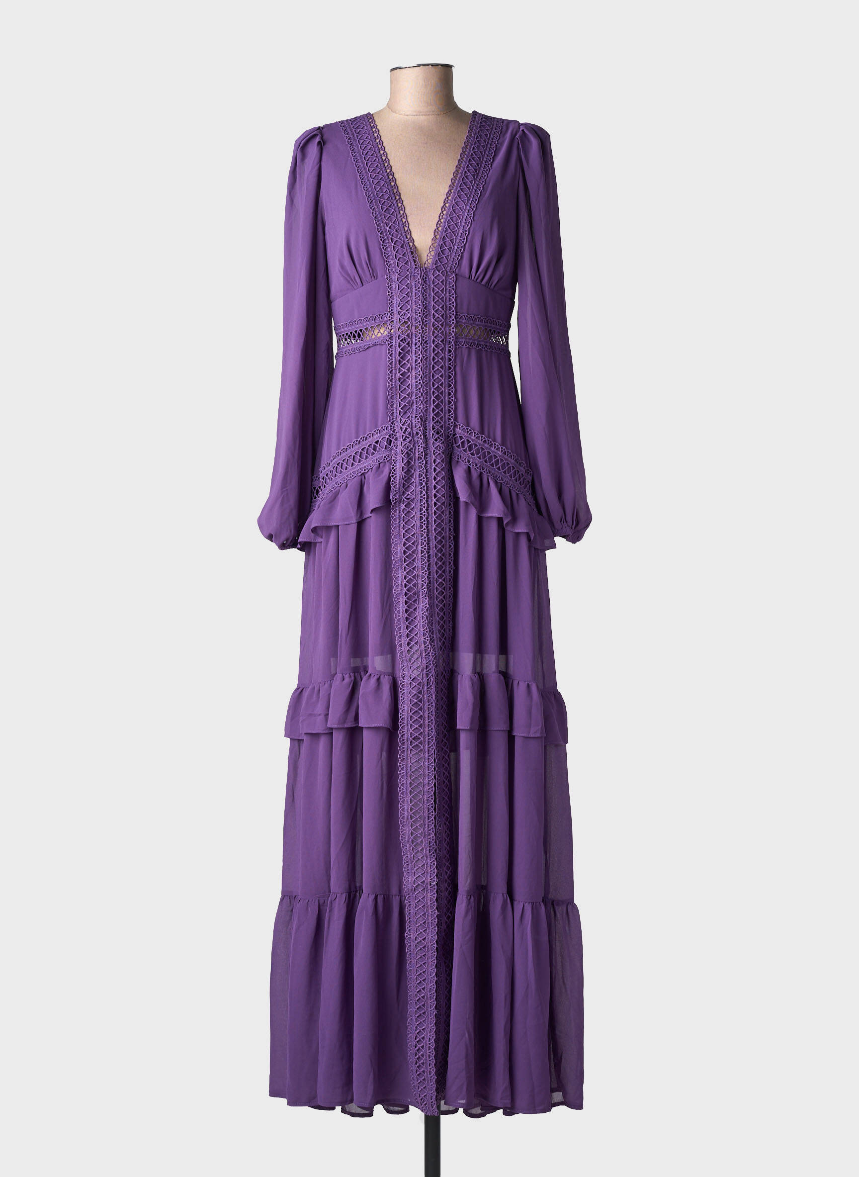 Robe longue manches longues manches longues violet F & P femme
