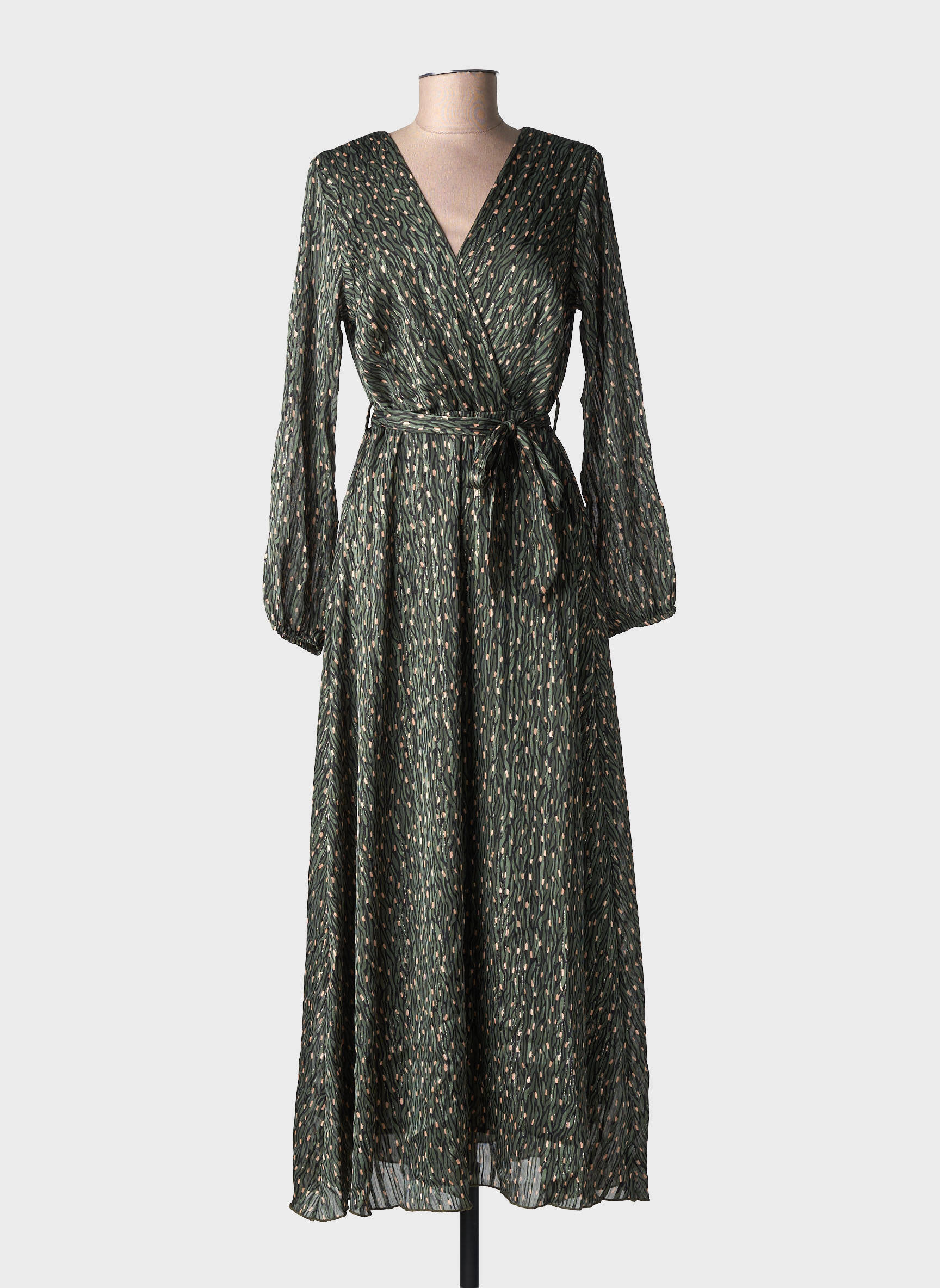 Robe longue manches longues manches longues vert LILIE ROSE femme