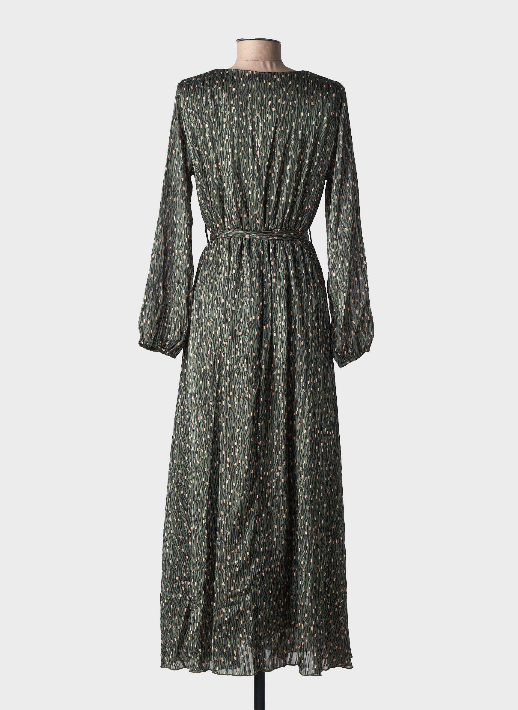 Robe longue manches longues manches longues vert LILIE ROSE femme