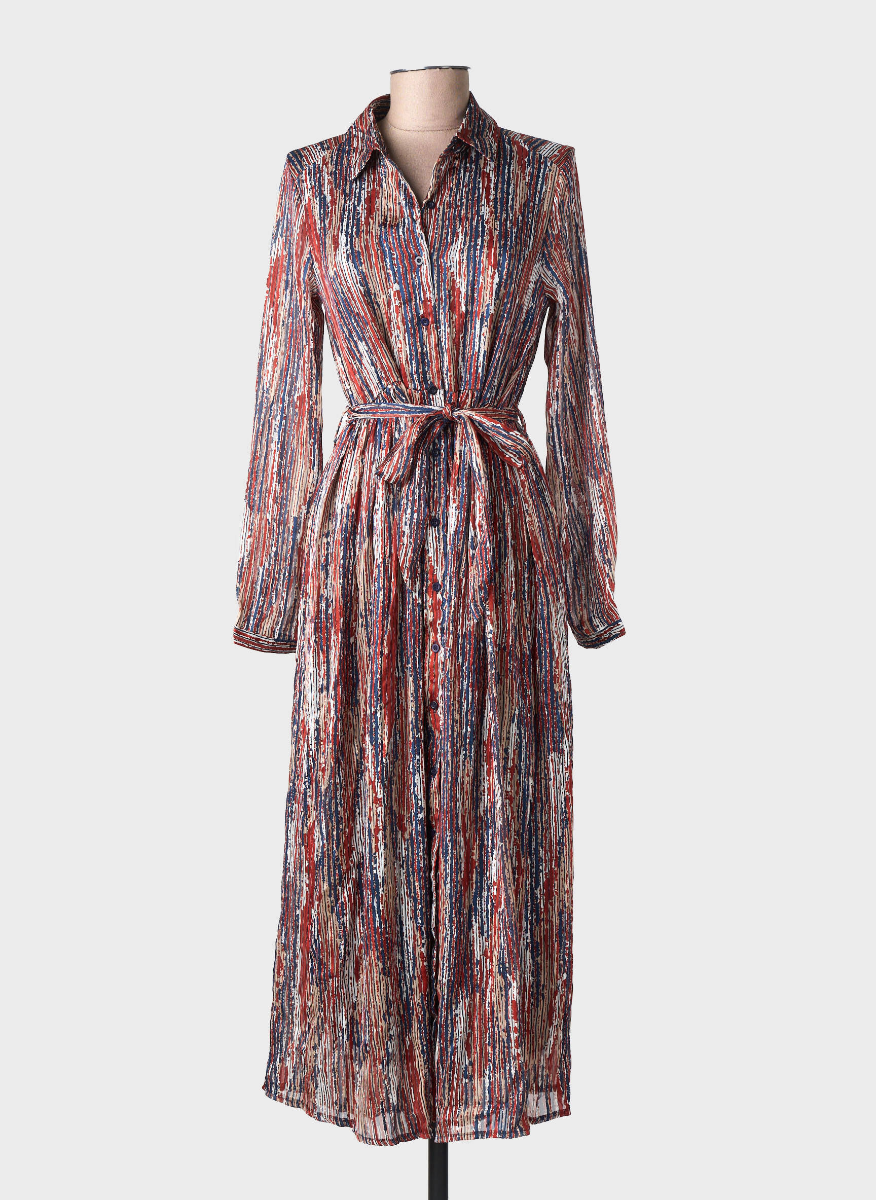 Robe longue imprimé fantaisie manches longues bleu LILIE ROSE femme