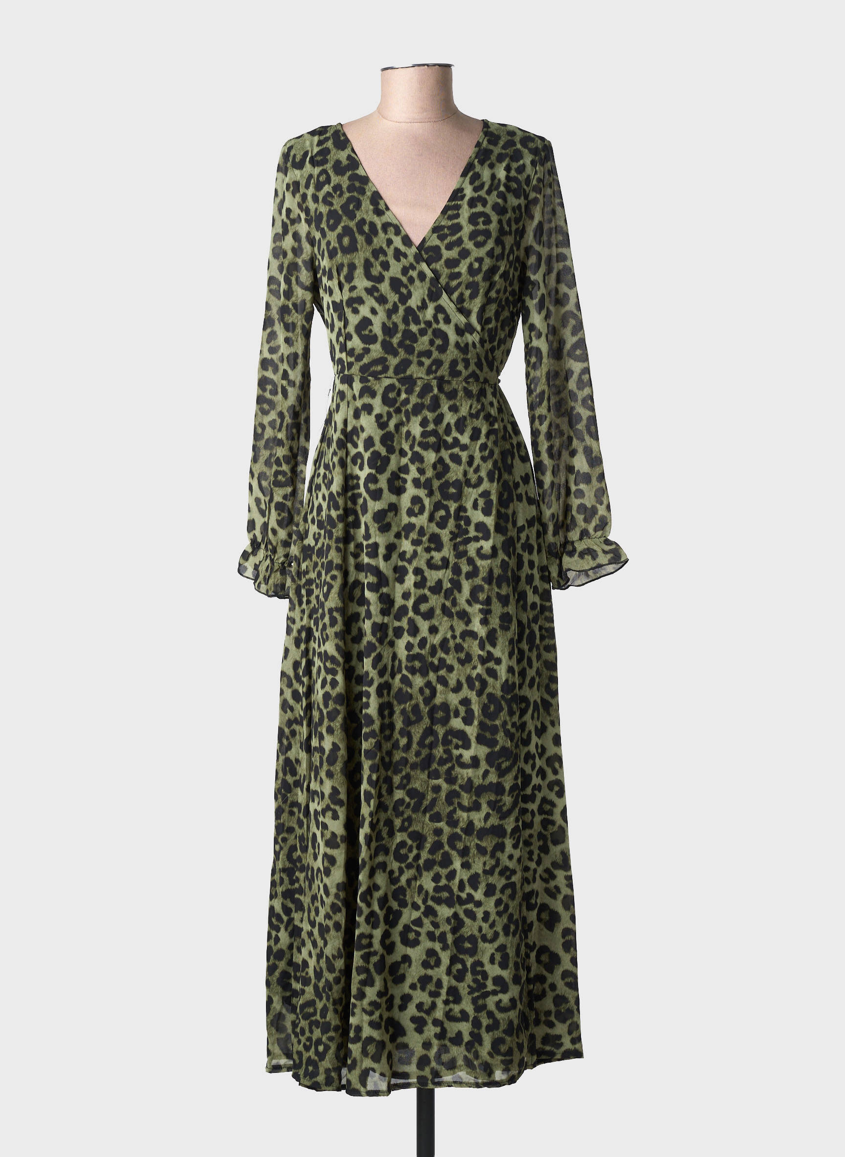 Robe longue manches longues manches longues vert LILIE ROSE femme