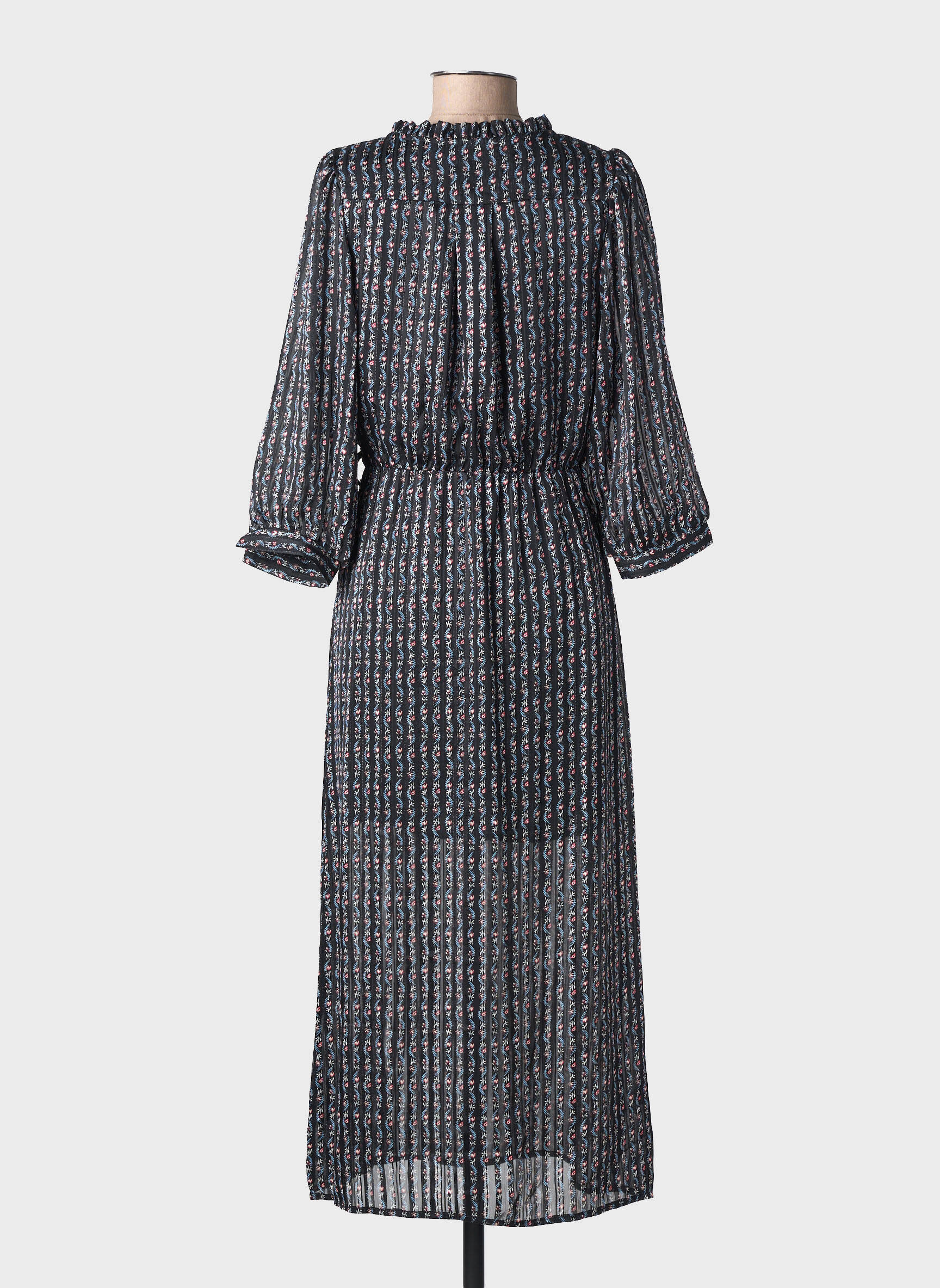Robe longue imprimé fantaisie manches 3/4 noir SARAH JOHN femme