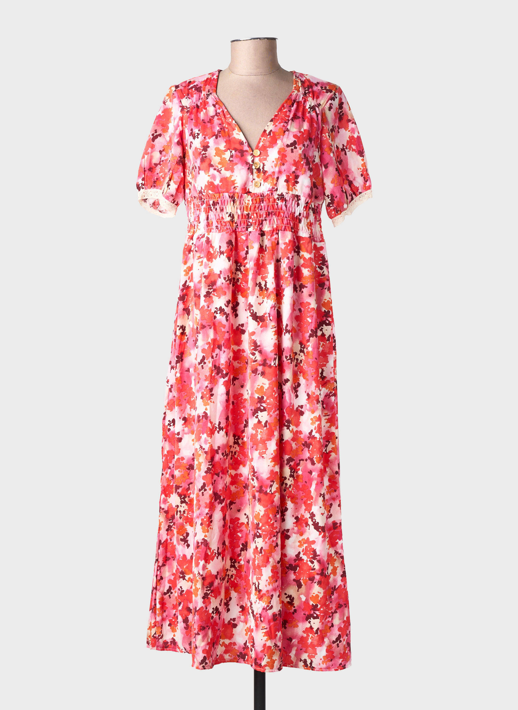 Robe longue coupe évasée manches courtes orange LILIE ROSE femme
