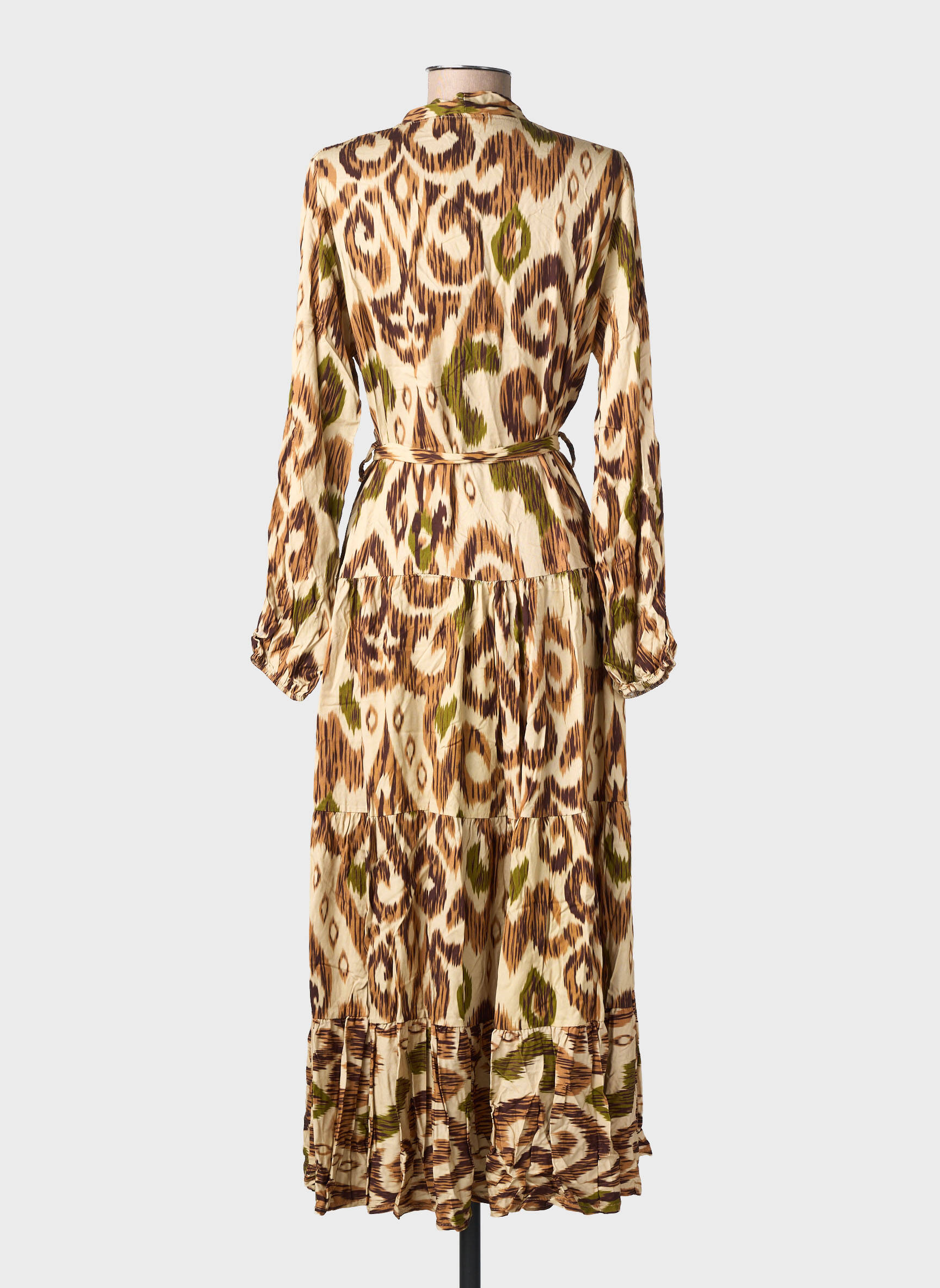 Robe longue imprimé fantaisie manches longues beige CECILE WANG femme