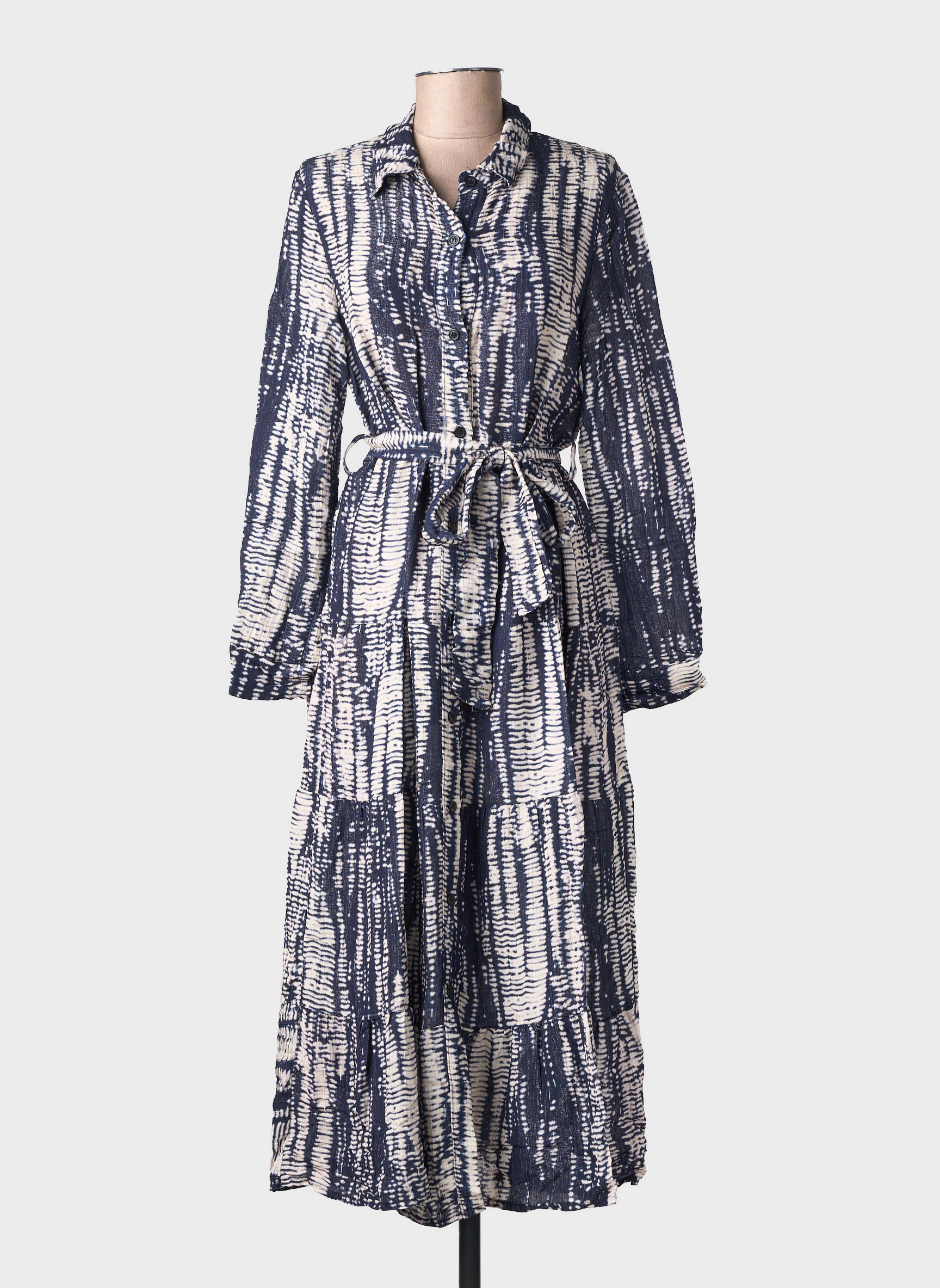 Robe longue imprimé fantaisie manches longues bleu CECILE WANG femme