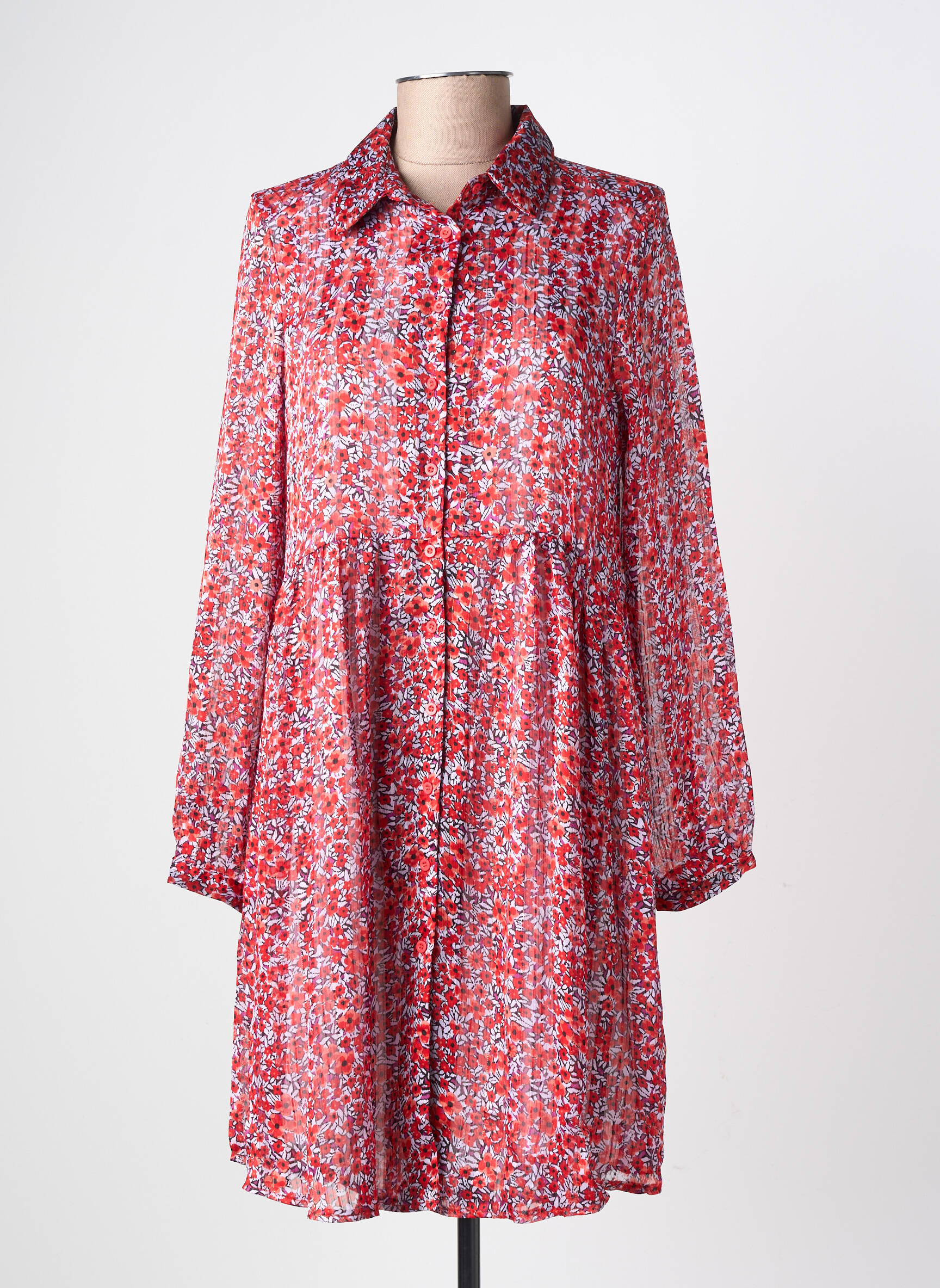 Robe courte coupe fluide manches longues rouge LILIE ROSE femme