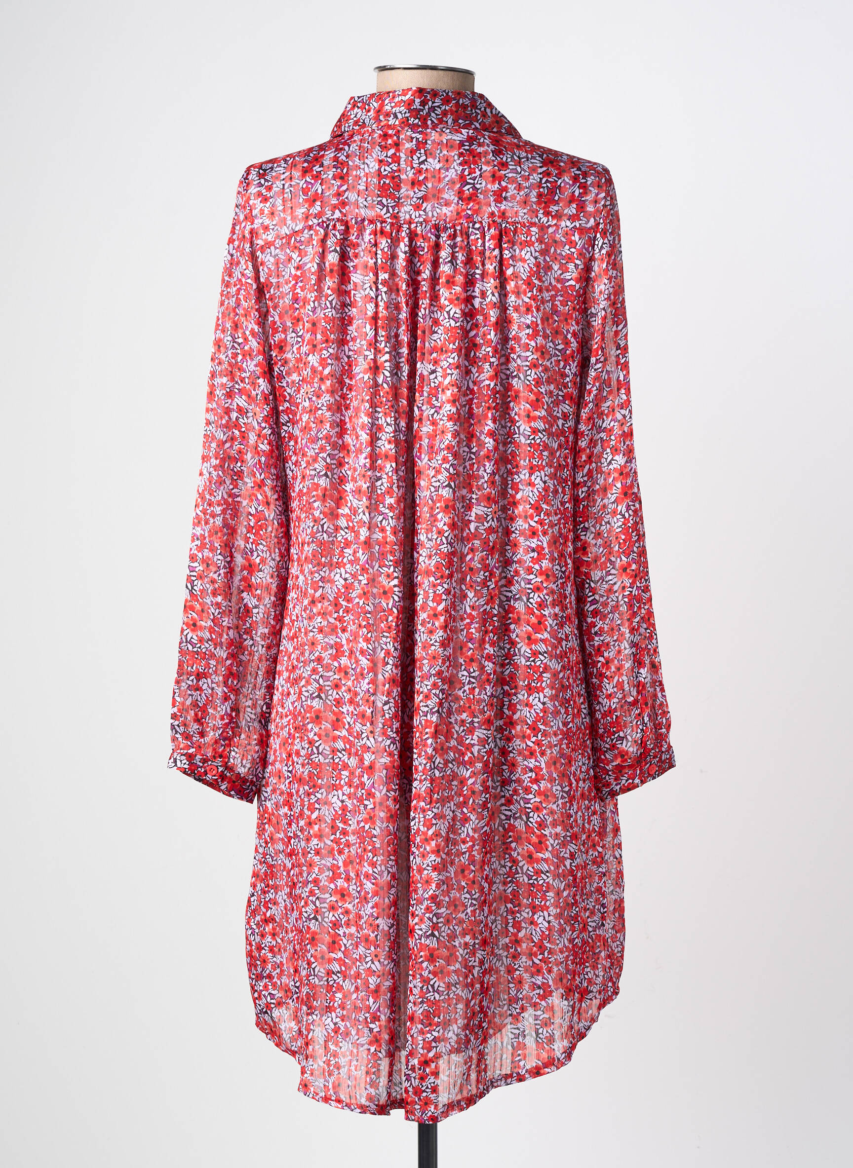 Robe courte coupe fluide manches longues rouge LILIE ROSE femme