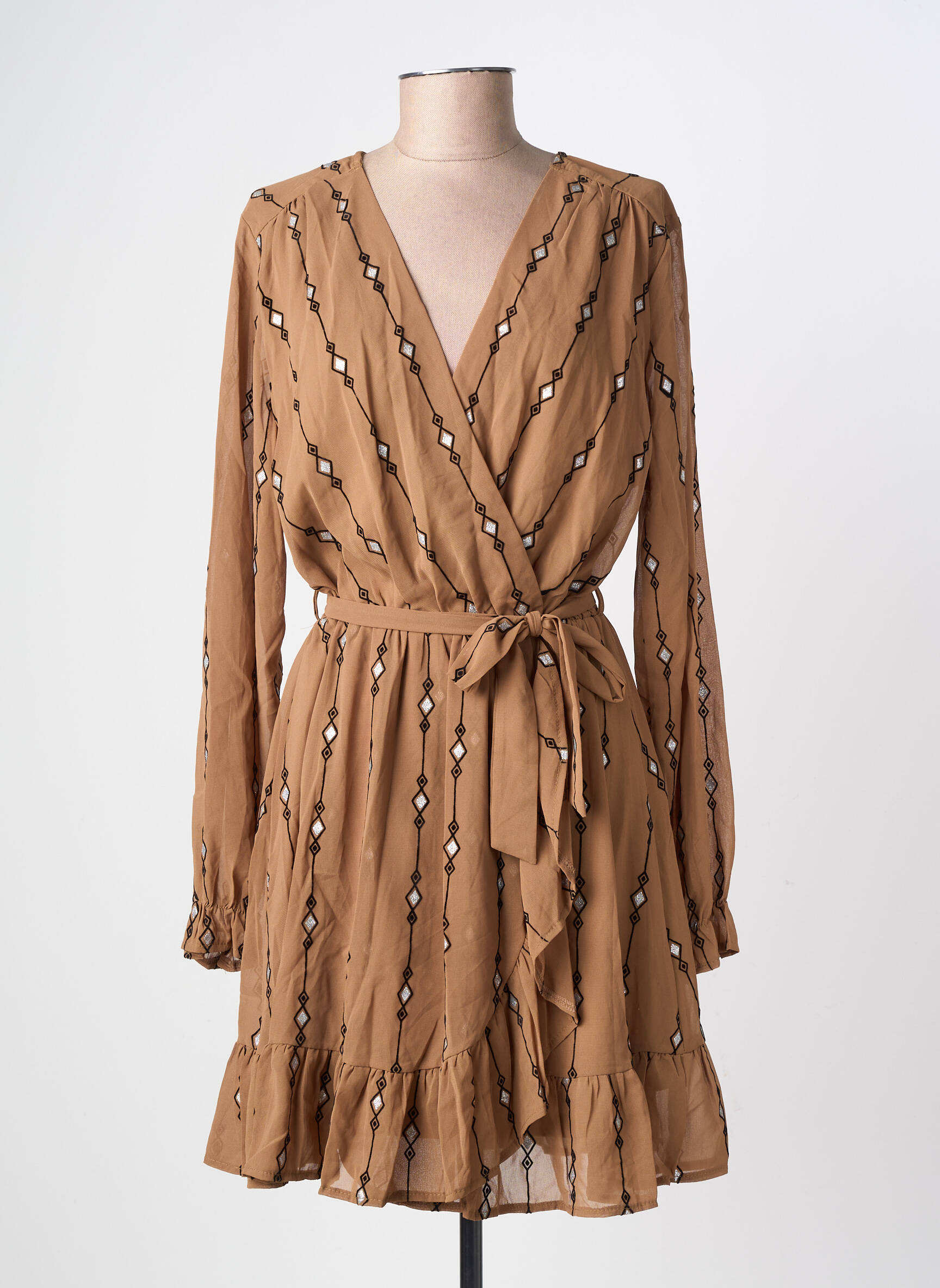 Robe courte manches longues manches longues vert L'OLIVE VERTE femme