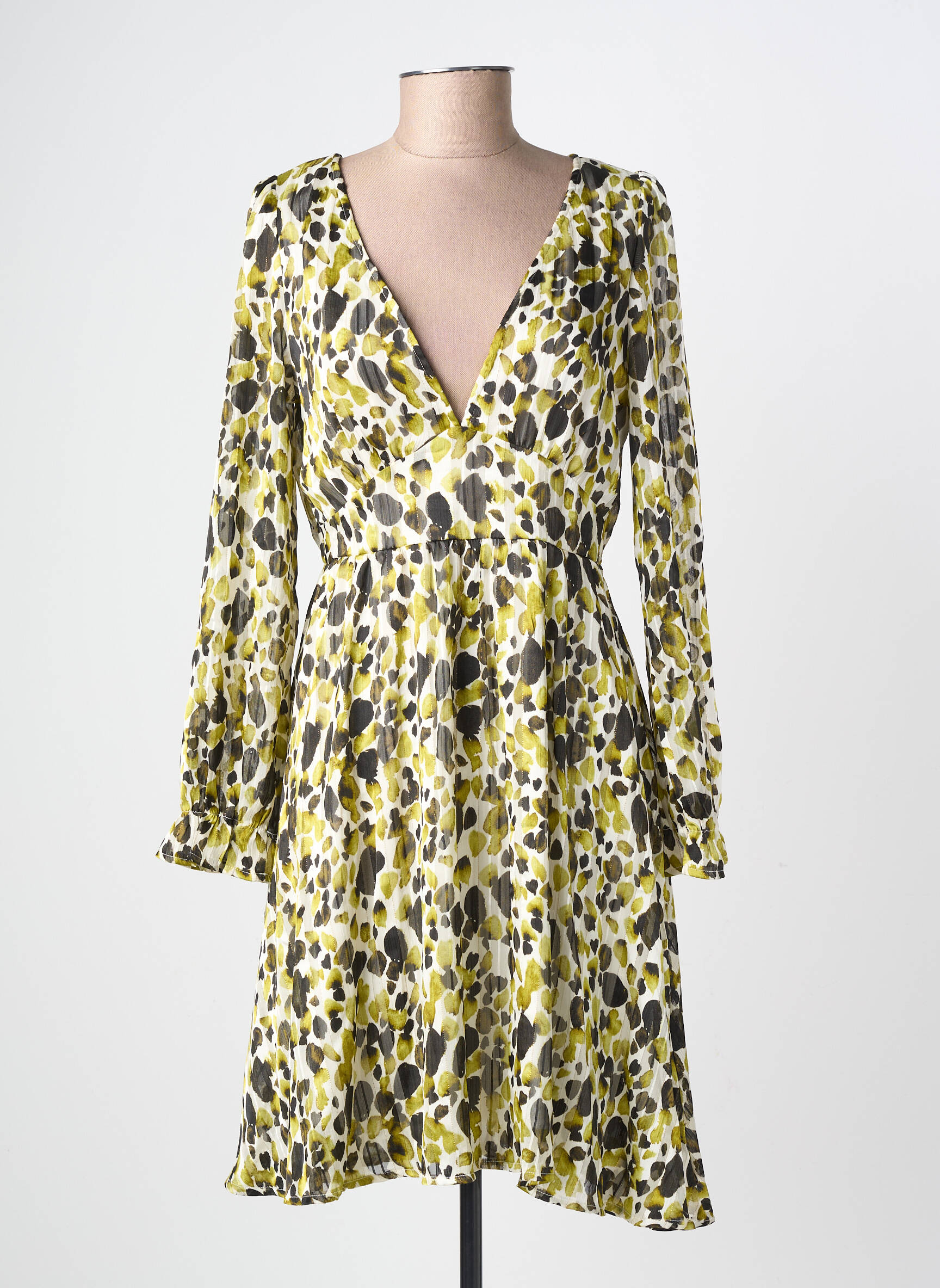 Robe courte manches longues manches longues vert LILIE ROSE femme