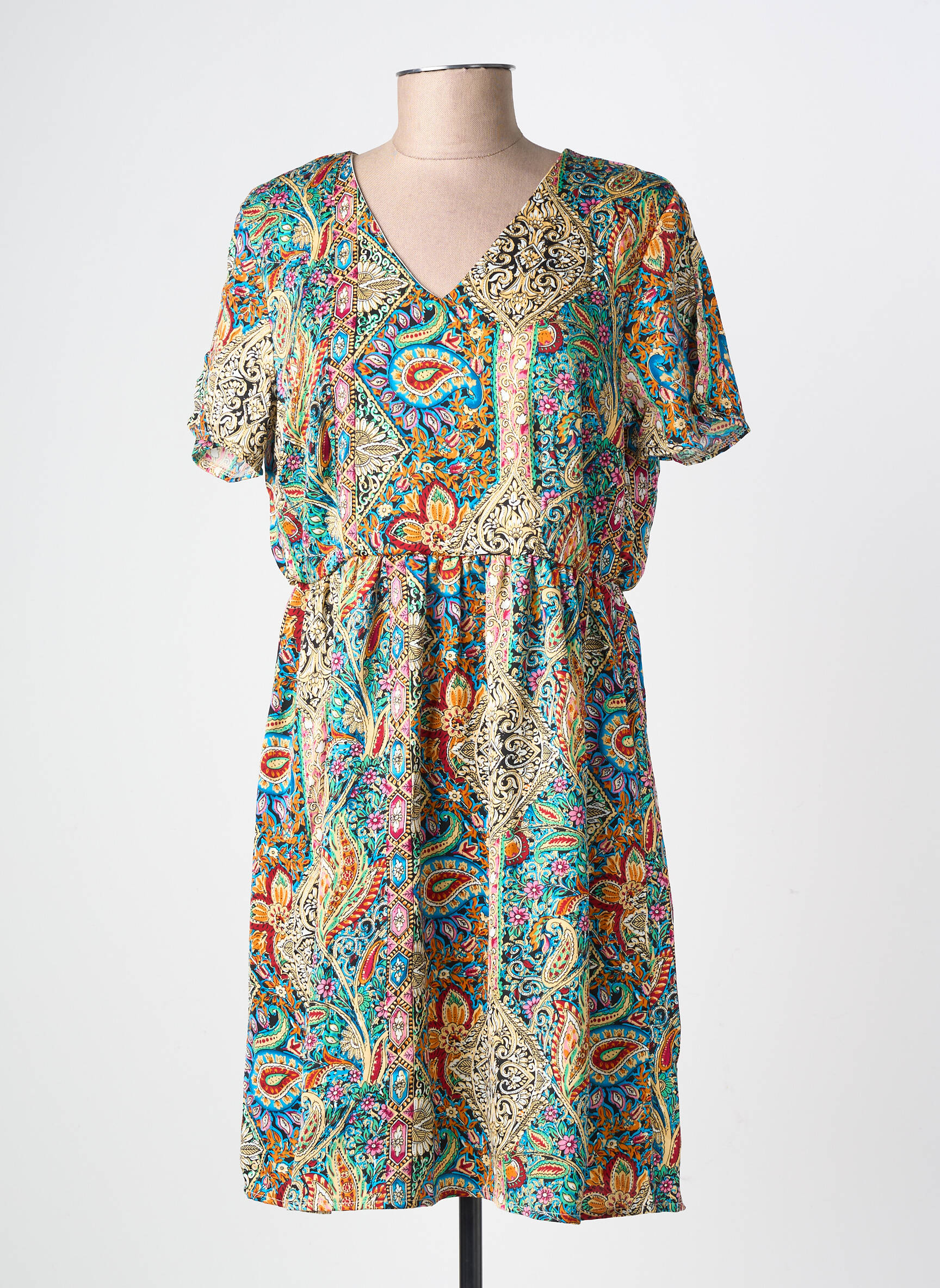 Robe courte manches courtes manches courtes bleu LILIE ROSE femme