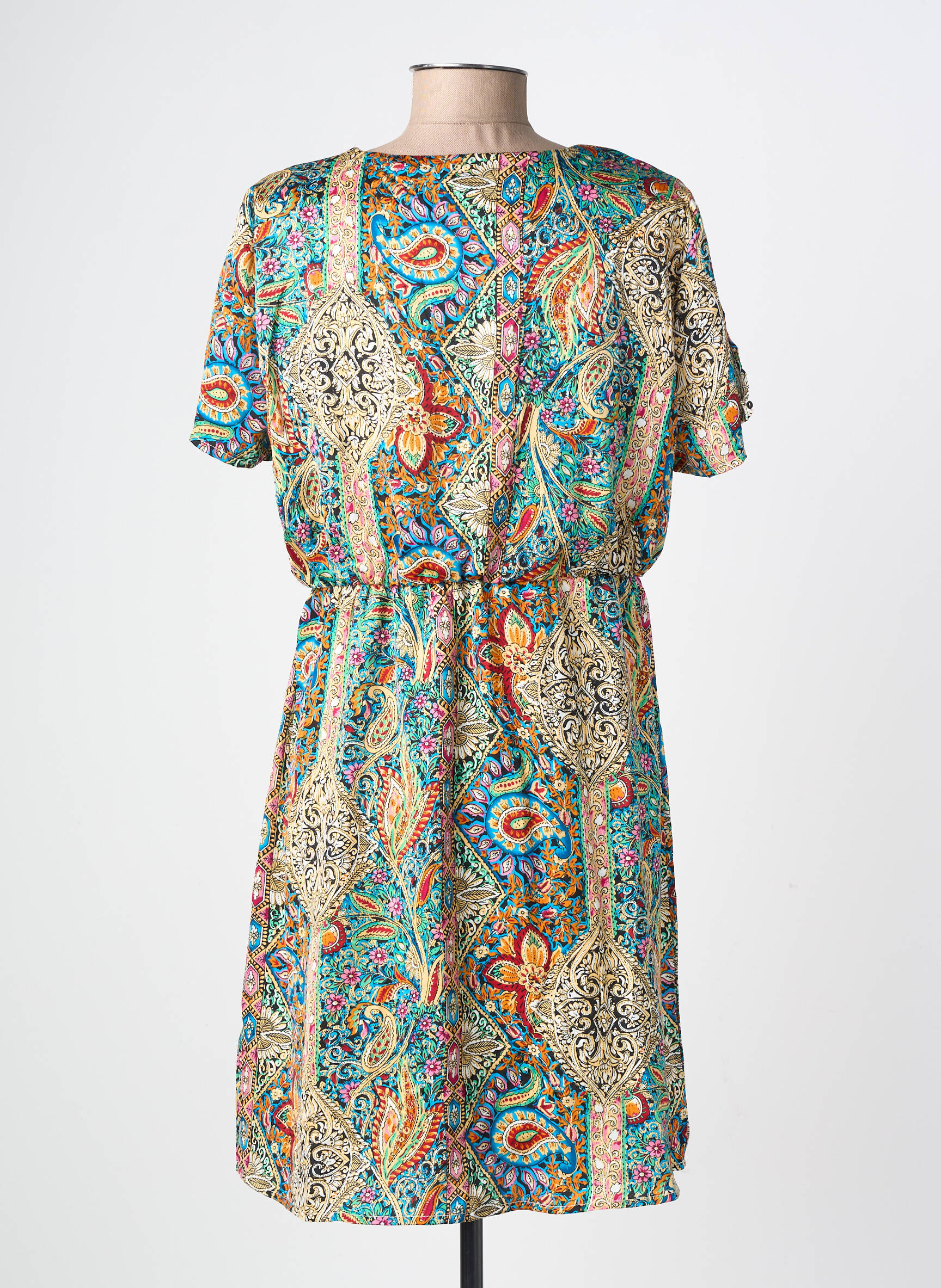 Robe courte manches courtes manches courtes bleu LILIE ROSE femme