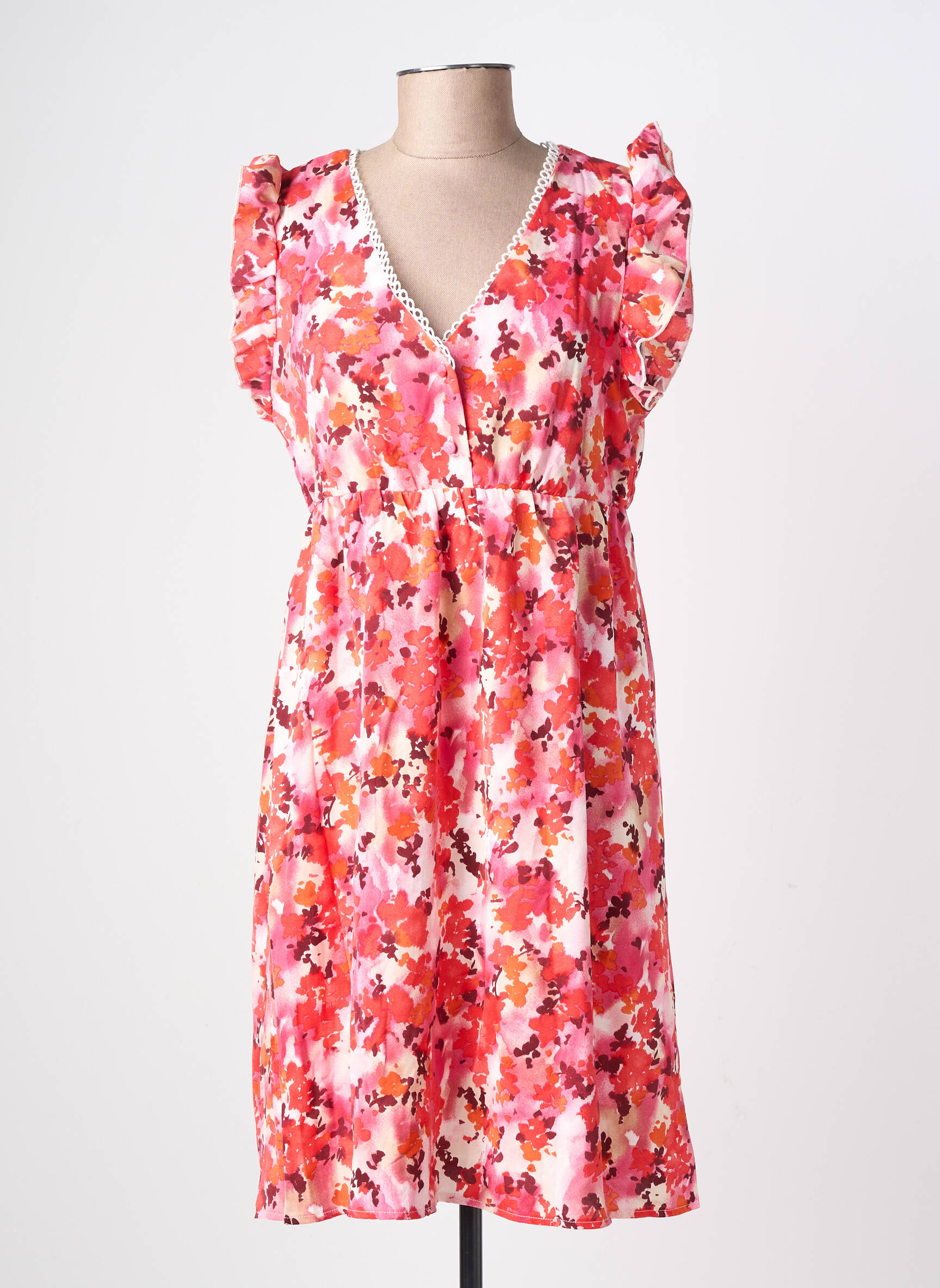 Robe courte coupe fluide manches courtes orange LILIE ROSE femme